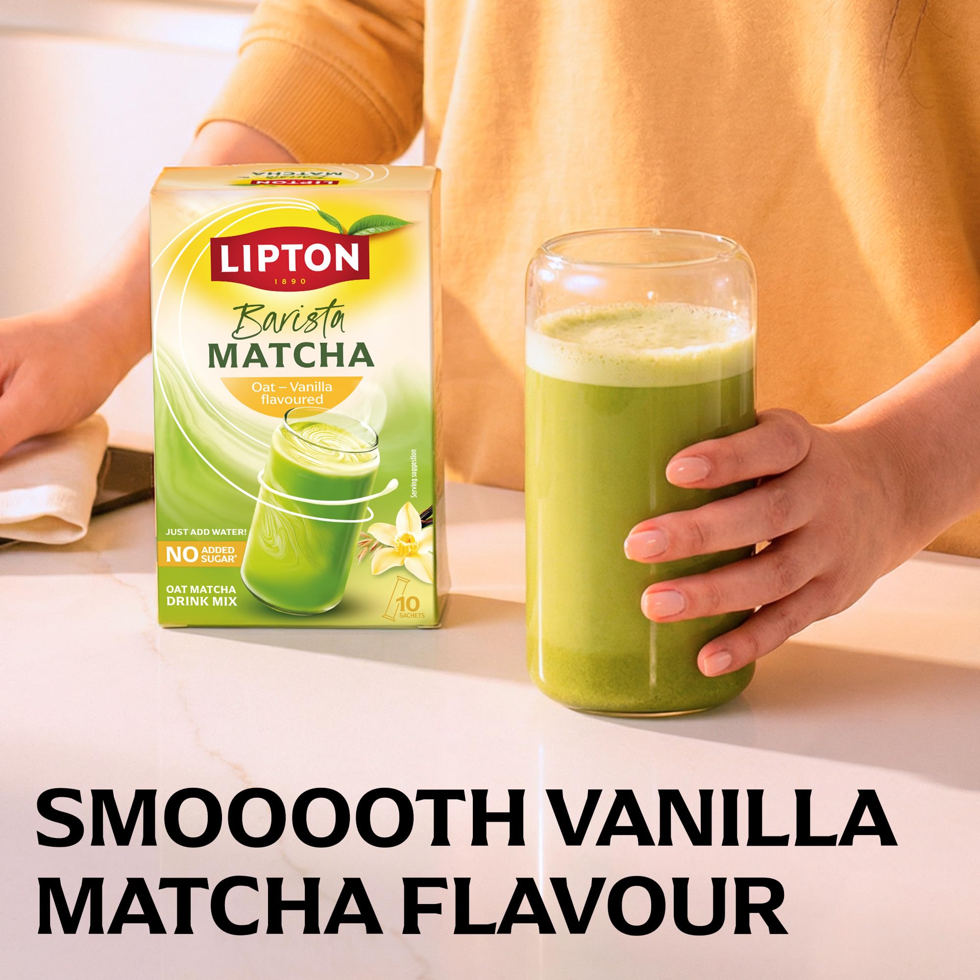 Lipton Barista Matcha Vanilla Oat Latte Instant Drink Mix, 10 Sticks, Hot or Iced