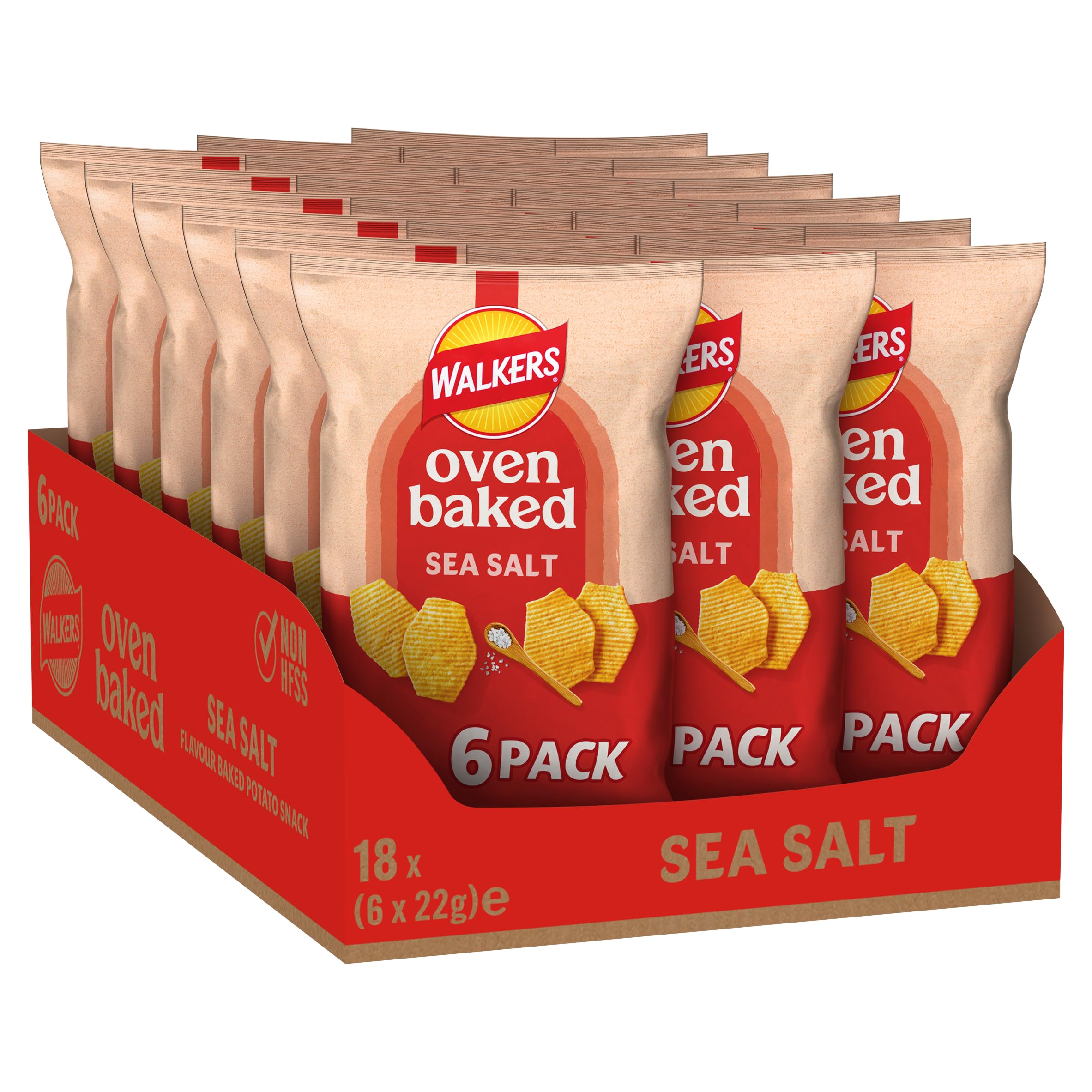 Walkers Baked Sea Salt Crisps Multipack - 50% Less Fat | 6 x 22g Packs 2