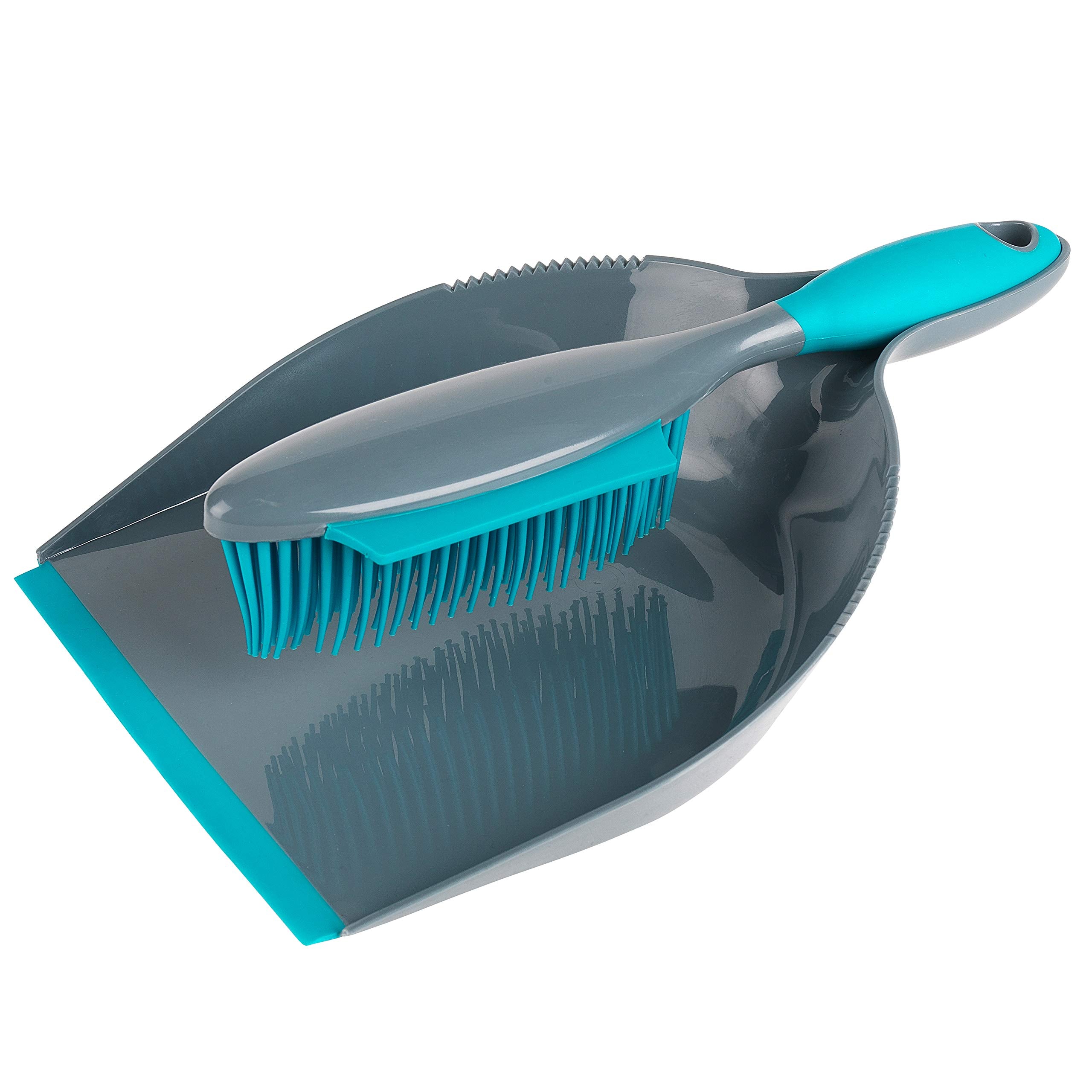 Beldray Pet Plus+ Rubber Dustpan and Brush Set - Non-Scratch Bristles | Squeegee Edge | Grey/Turquoise 1