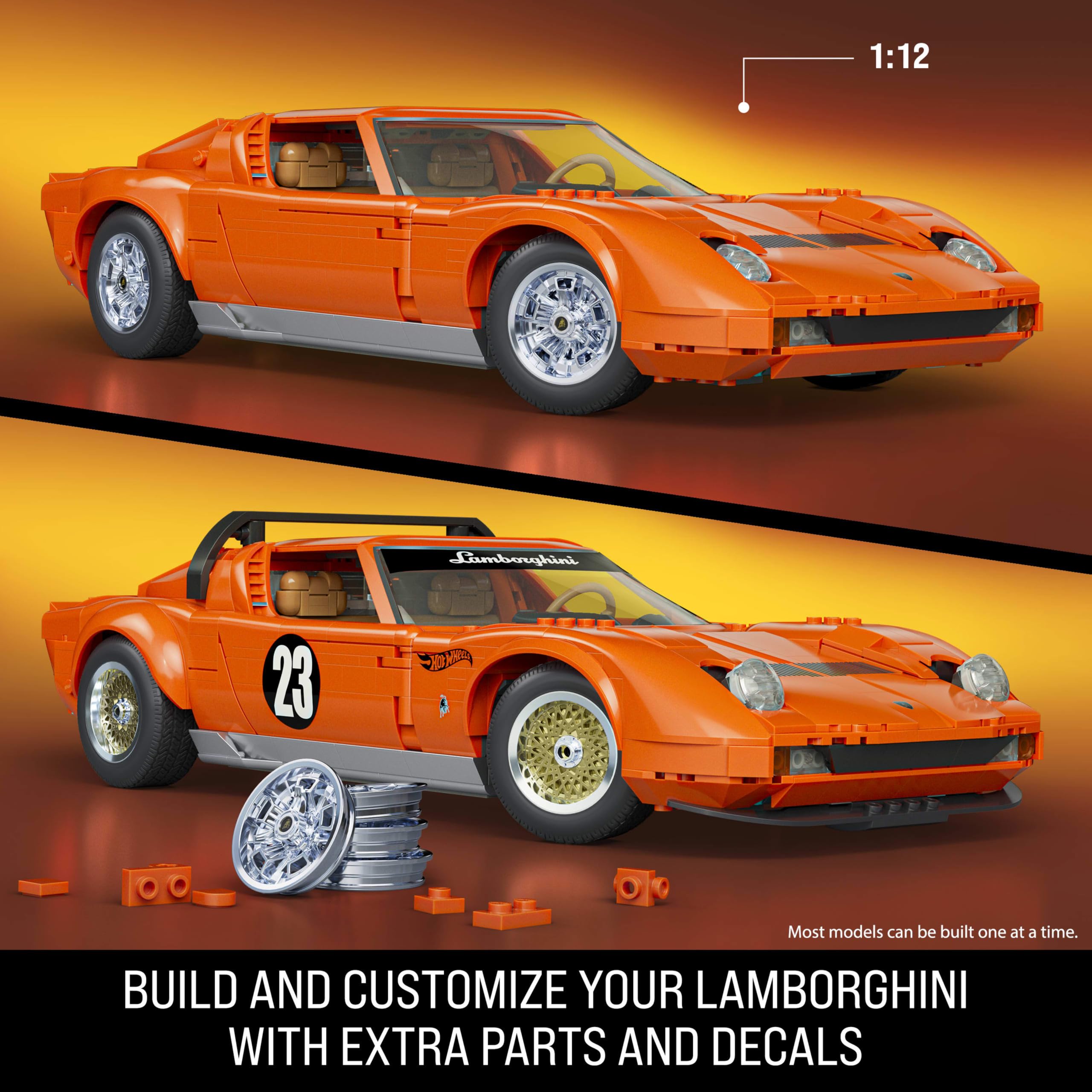 Mattel Brick Shop Hot Wheels Premium Series Building Set - 1:12 Lamborghini Miura P400 SV | Metal Parts | Custom Decals 3