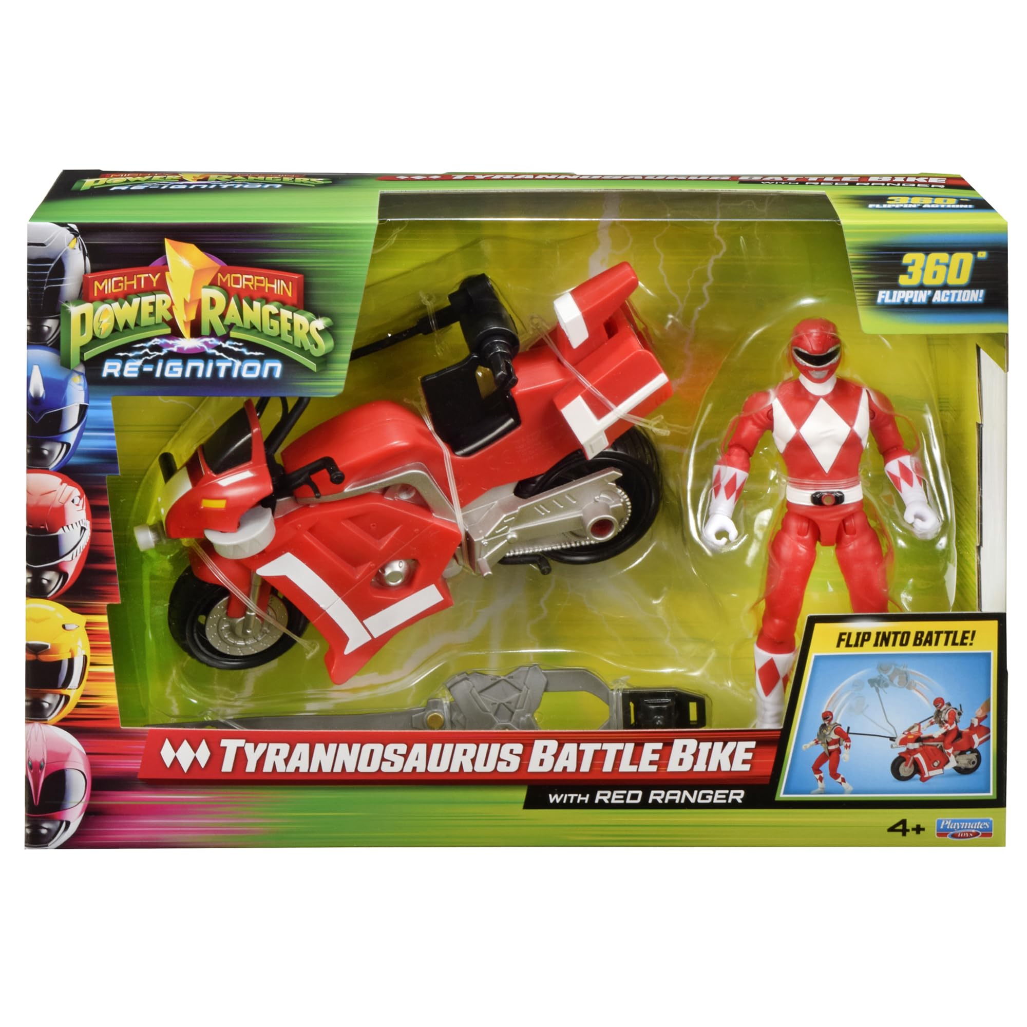 Playmates Power Rangers Mighty Morphin Re-Ignition Tyrannosaurus Battle Bike with Red Ranger Figure