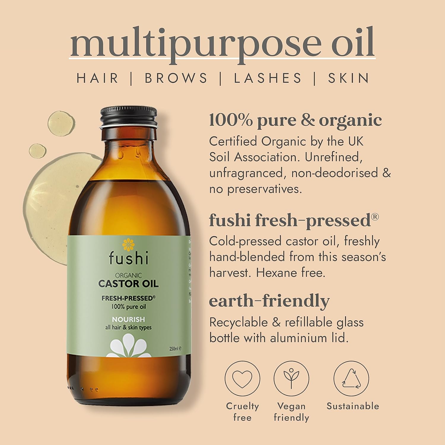 Fushi Organic Castor Oil 250ml - 100% Pure Cold-Pressed for Skin & Hair Care 7