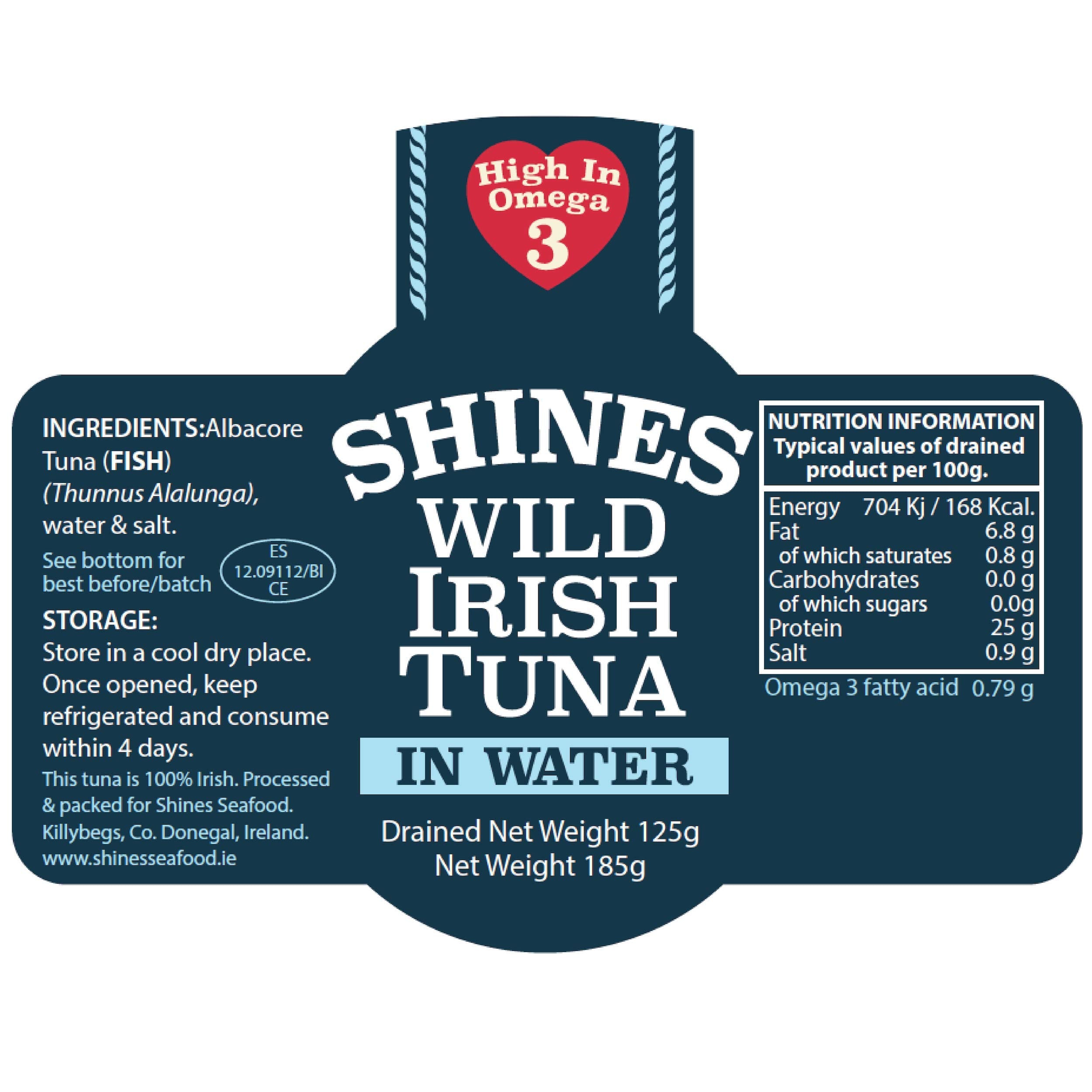 Shines Wild Irish Albacore Tuna in Water - 3 x 185g Glass Jar - Low Carb, High Protein 6
