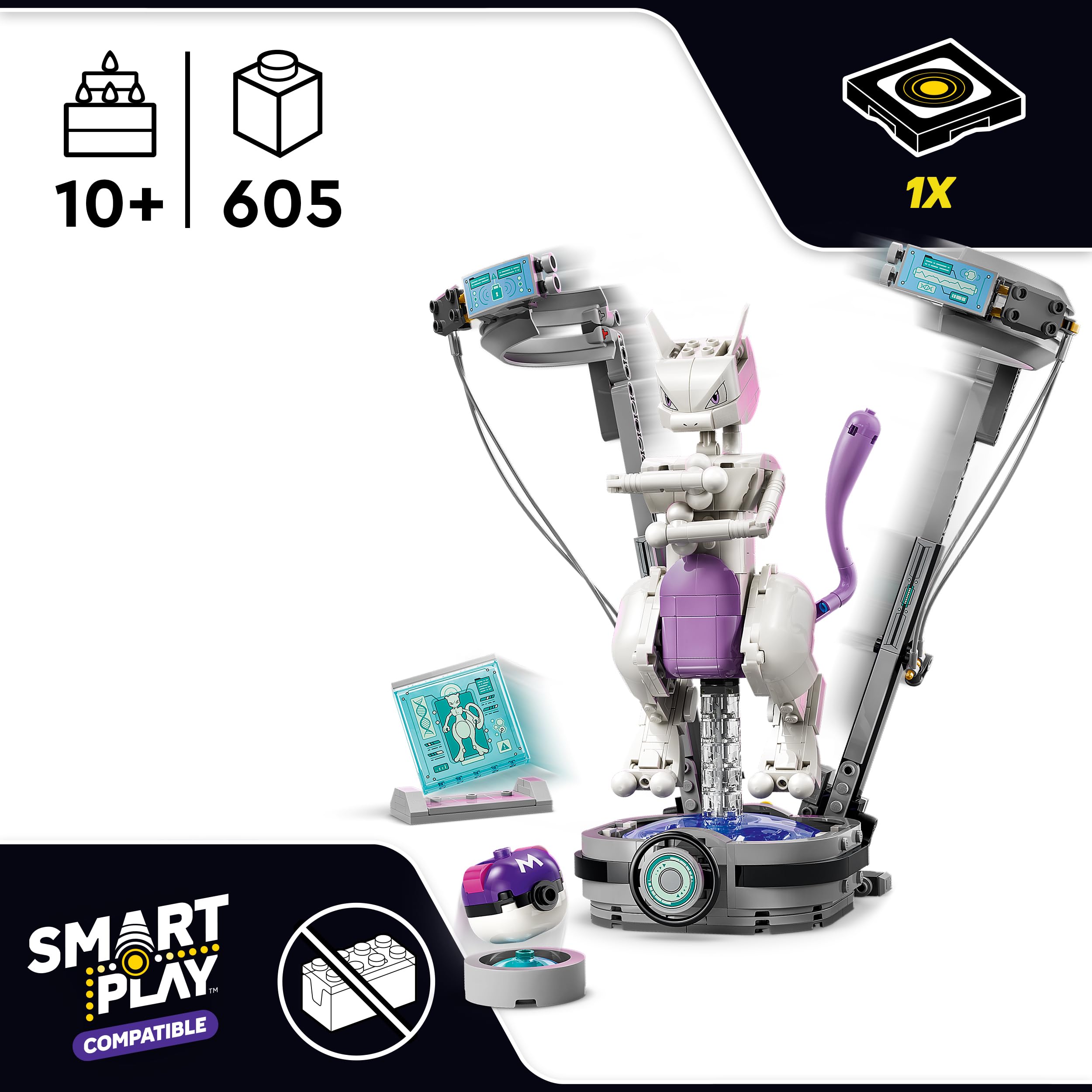 LEGO Pokémon SMART Play: Mewtwo’s Lab Break Building Set 72163 | Ages 10+