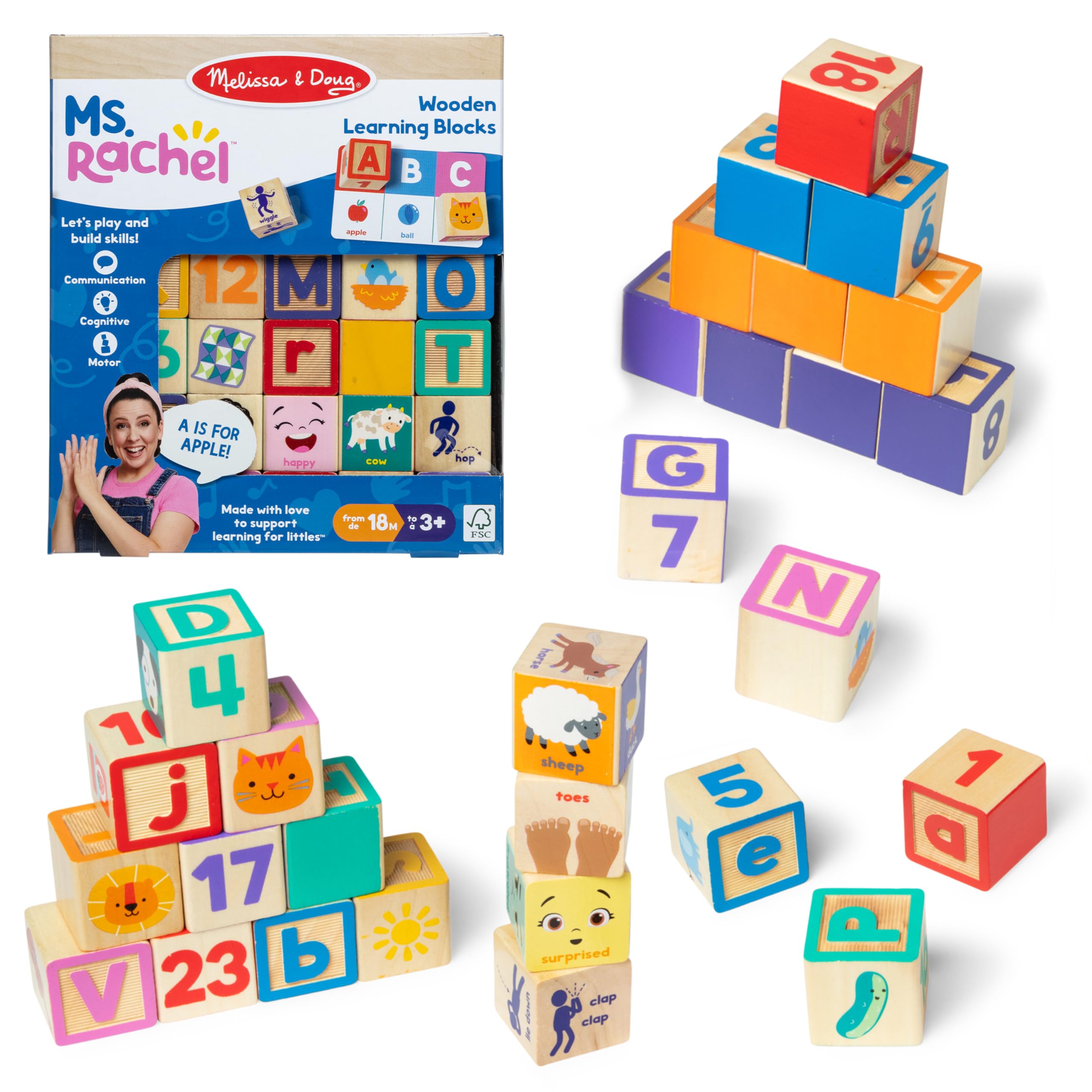 Melissa & Doug Ms. Rachel Wooden Learning Blocks Set for Ages 18 Months+ | 30 Blocks & 14 Cards 1
