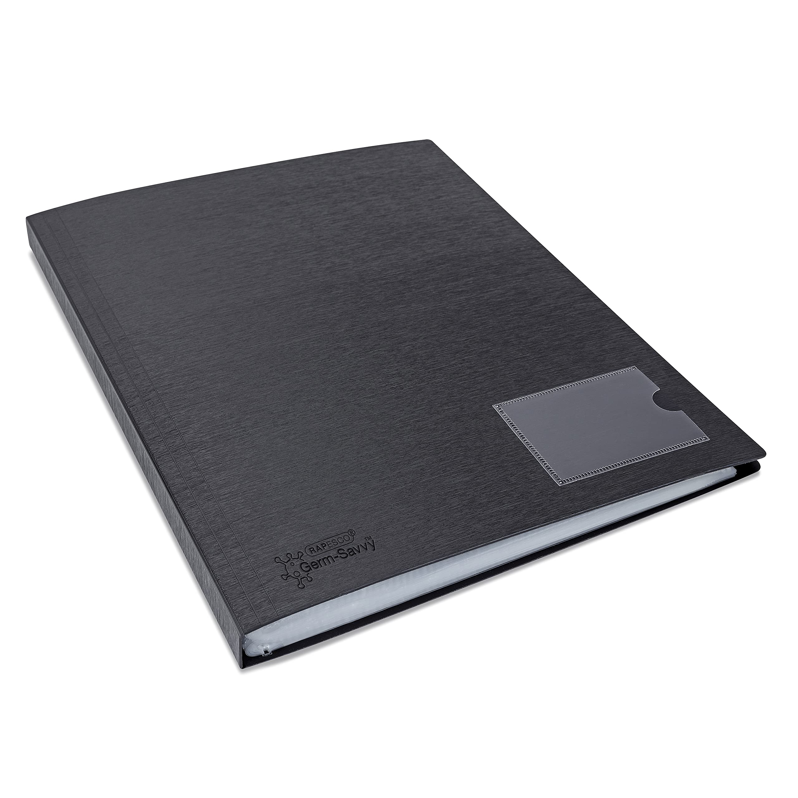 Rapesco 1651 Germ-Savvy Antibacterial Polypropylene Presentation File Folder with 50 Pockets, Black