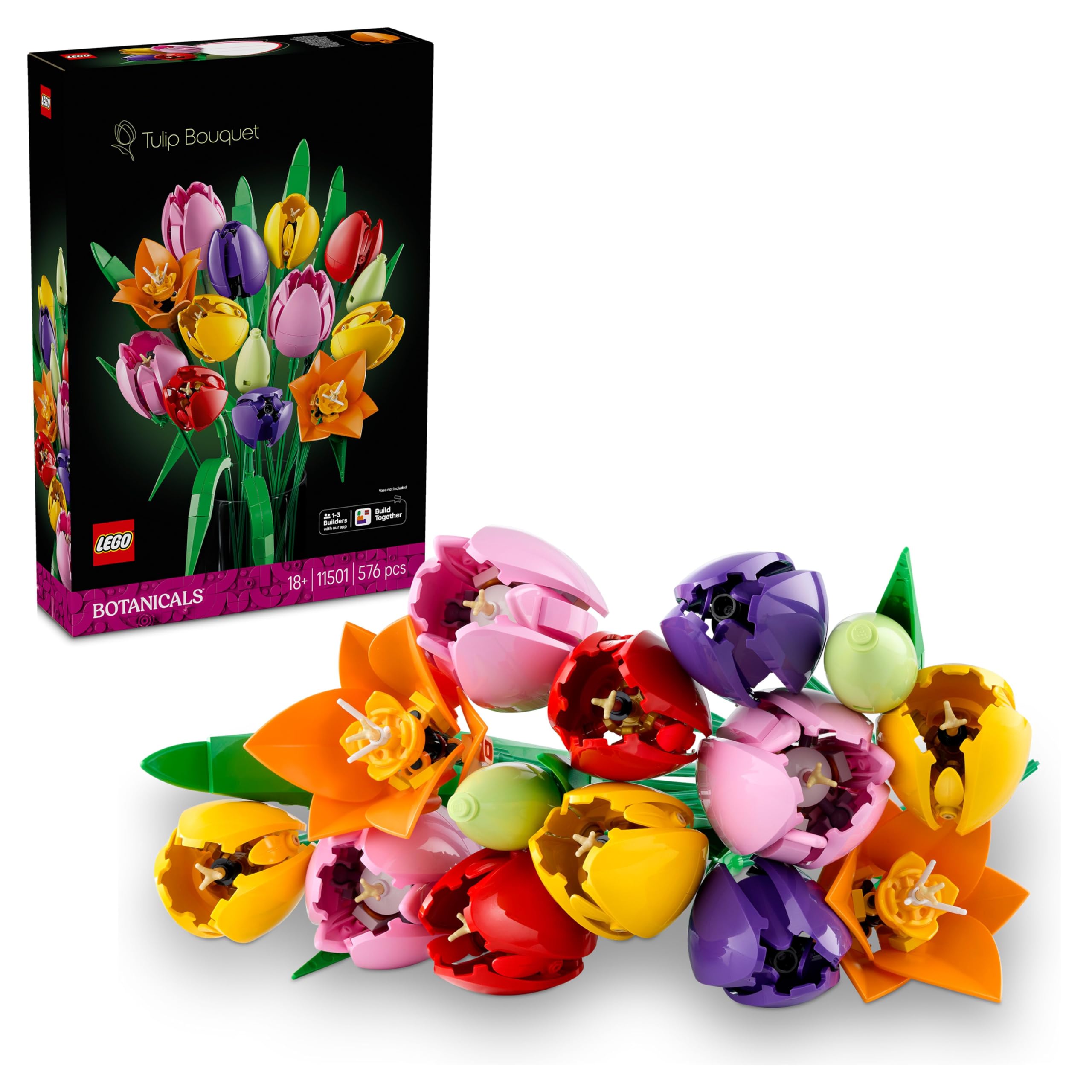 LEGO Botanicals Tulip Bouquet Building Set for Adults | 576 Pieces | Multicolor | Model 11501