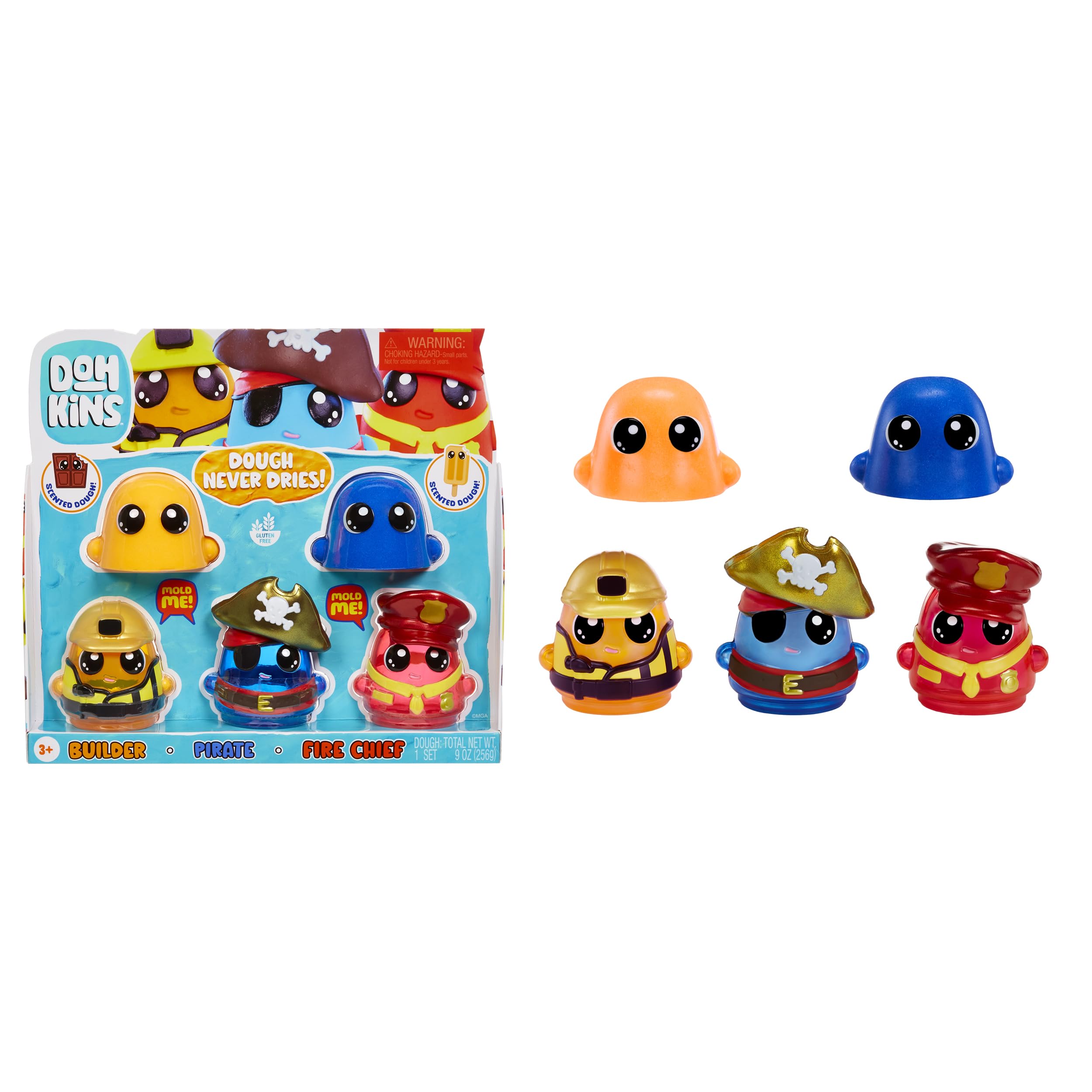 Dohkins Hero Pack Characters (Builder, Pirate, Fire Chief) - Never-Dry Dough | Ages 3+ 1