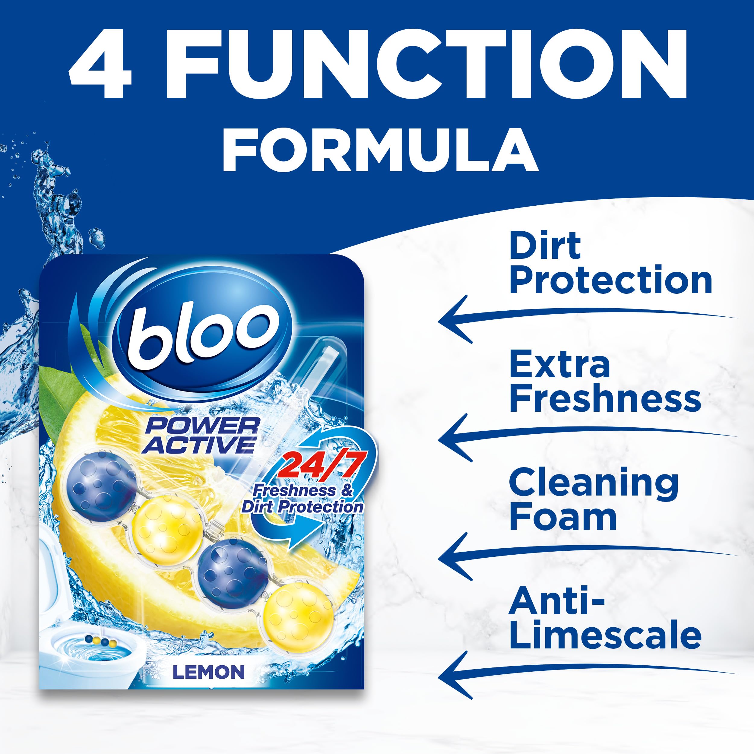 Bloo Power Active Toilet Rim Block Lemon - Anti-Limescale, Cleaning Foam, 150g 2