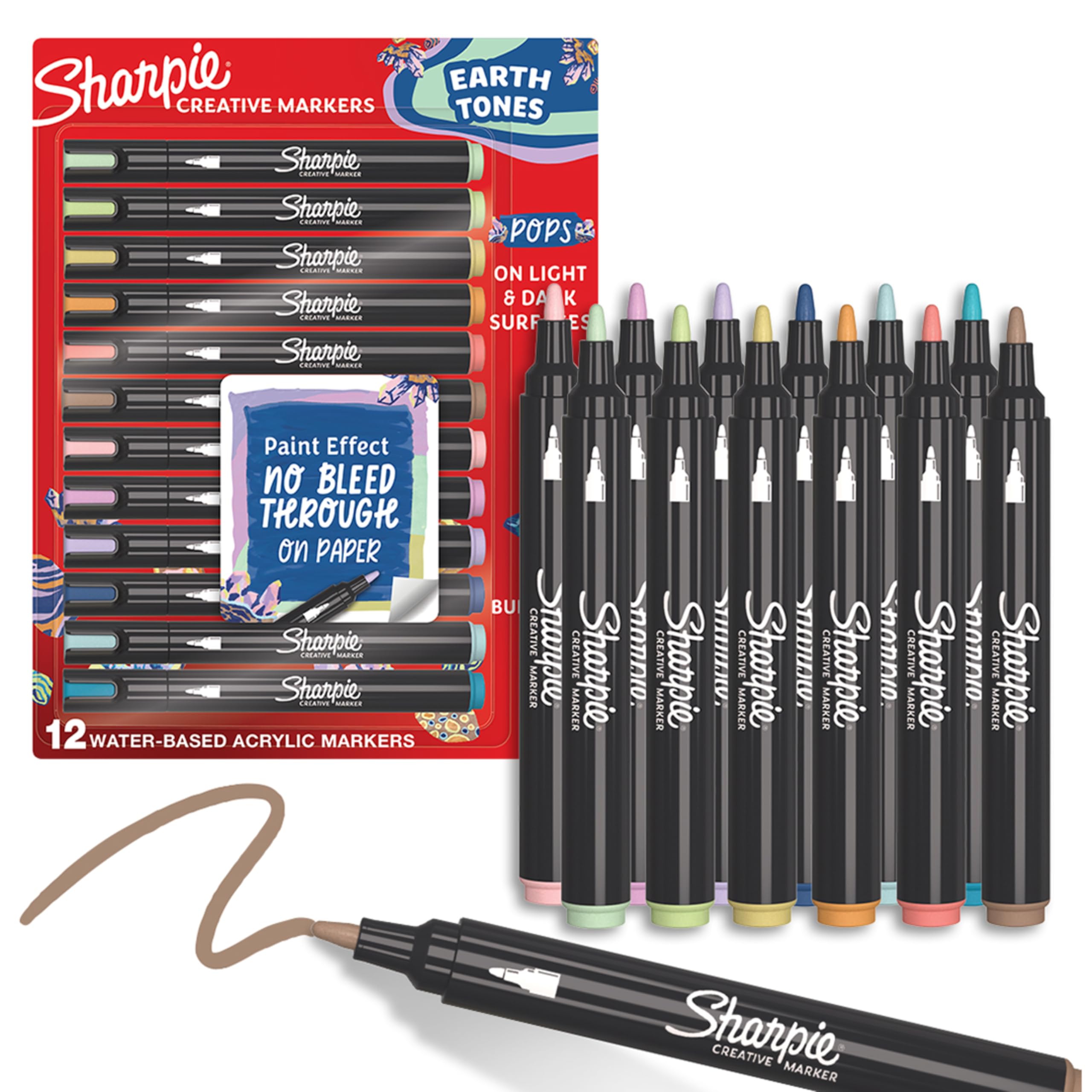 Sharpie Creative Marker Acrylic Paint Pens - Earth Tones | Water-Based | Bullet Tip | 12 Count