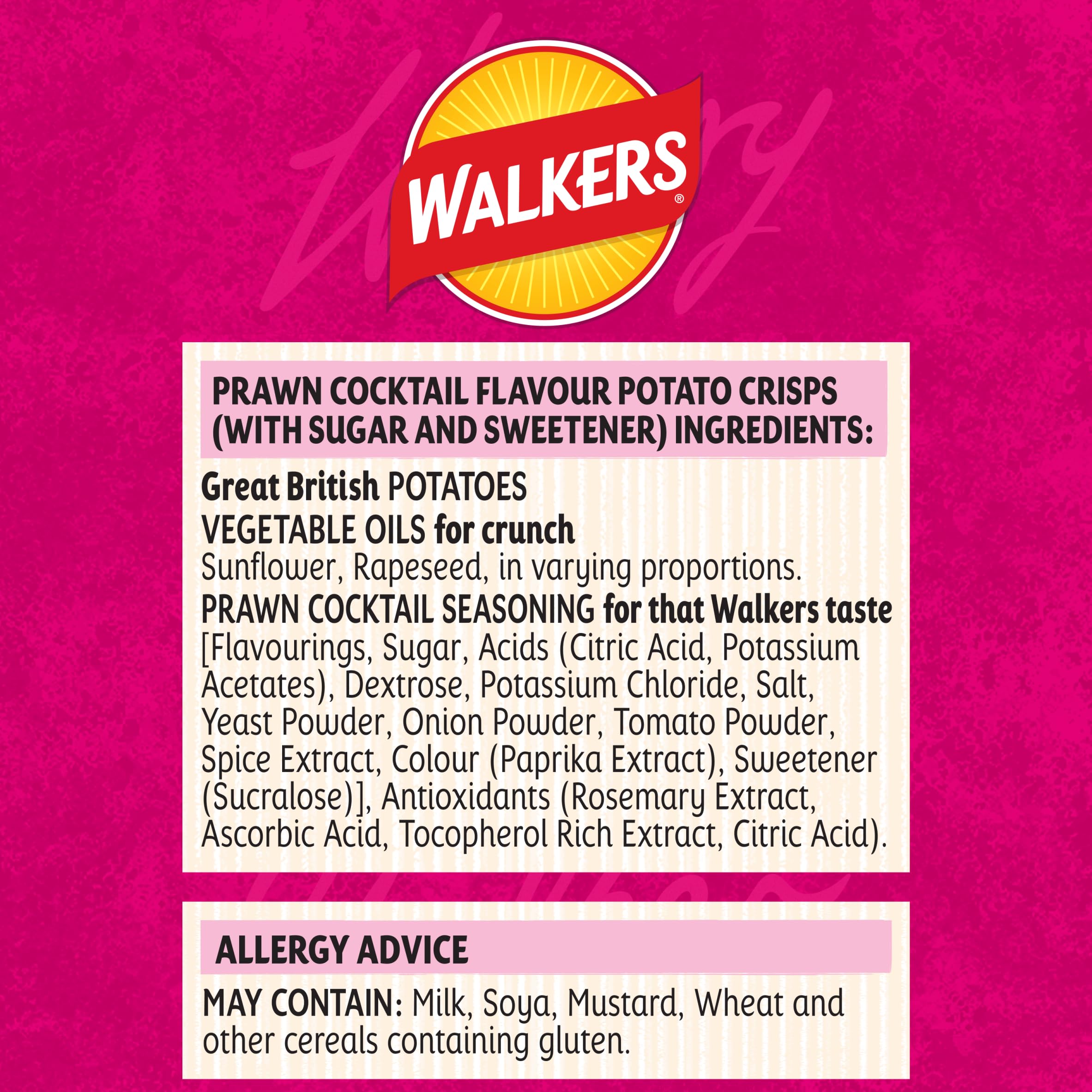 Walkers Prawn Cocktail Crisps Multipack - 100% Great British Potatoes | 32 x 45g Bags | 1440g 2