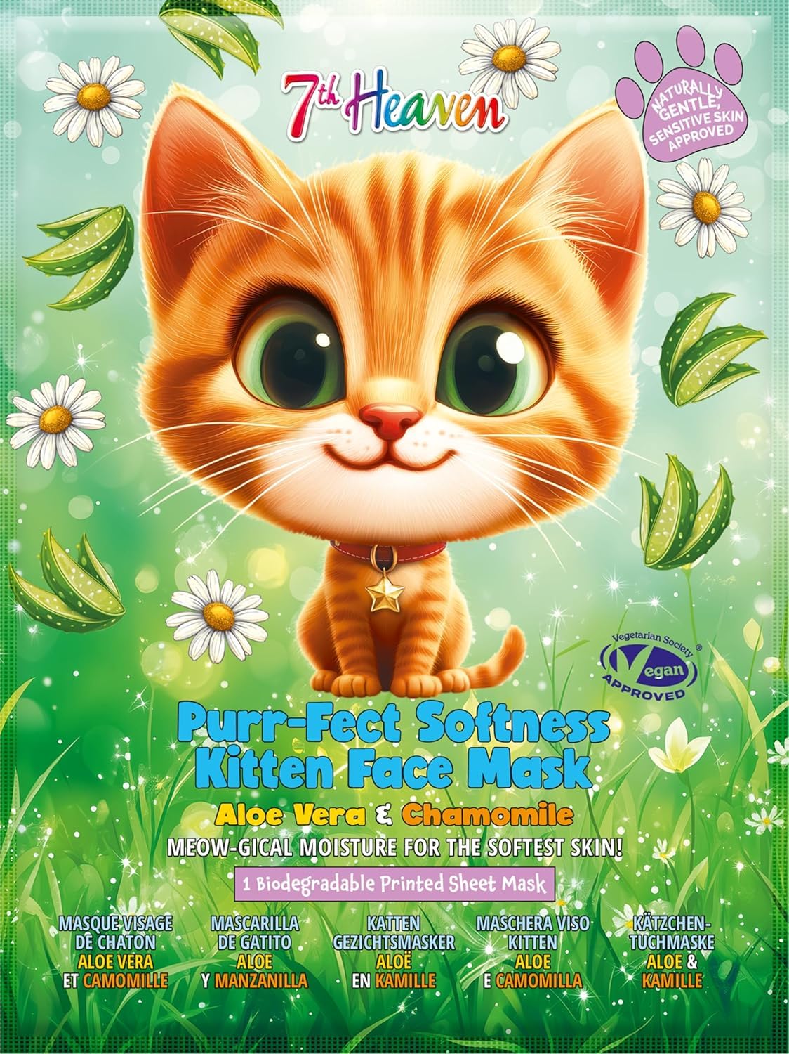 7th Heaven Kitten Face Sheet Mask with Cucumber & Aloe - Biodegradable, 1 Count
