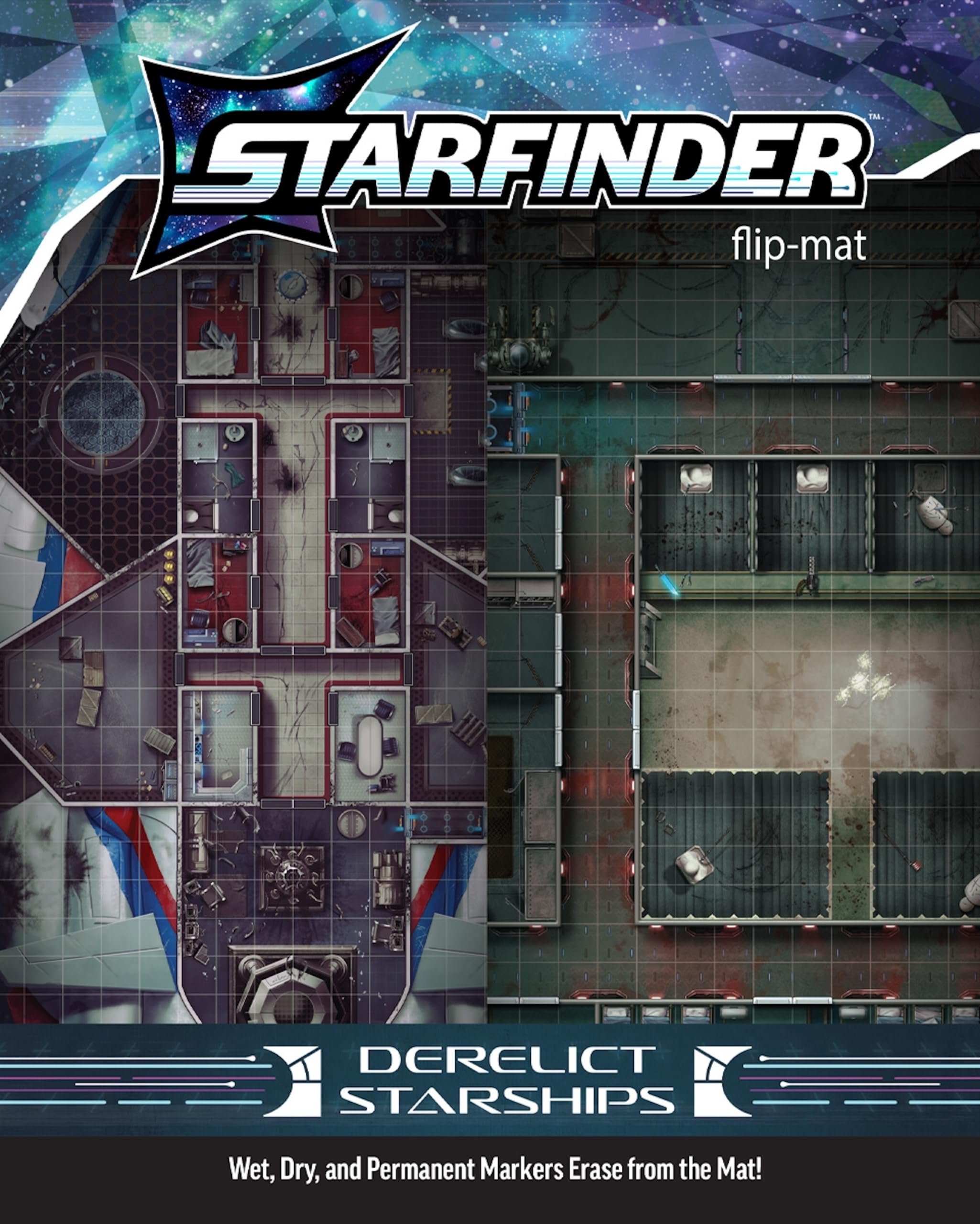 Paizo Starfinder Flip-Mat: Derelict Starships | Reversible Battle Map | Standard Edition