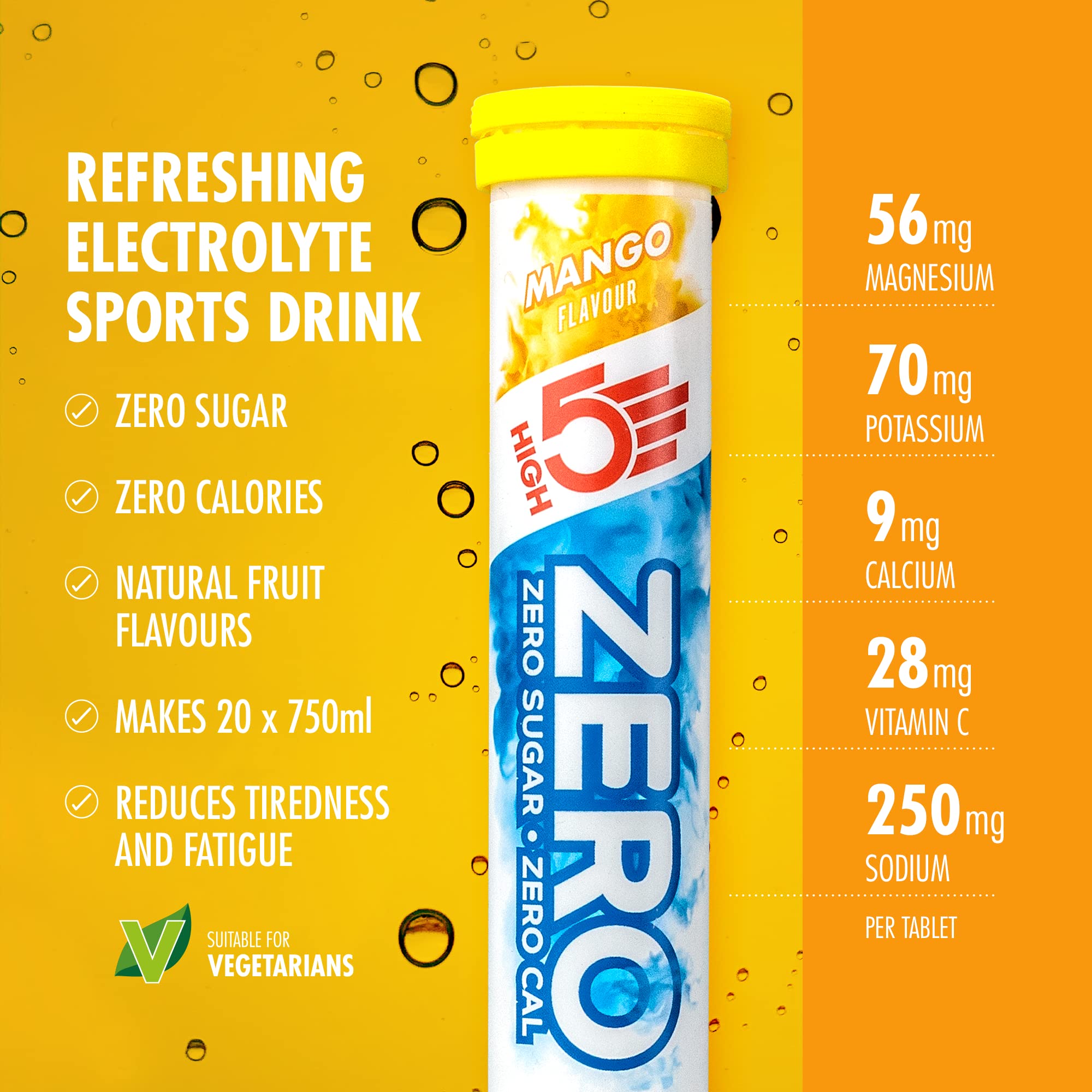 HIGH5 ZERO Electrolyte Tablet - Sugar-Free Hydration with Vitamin C | Mango | 20 Count