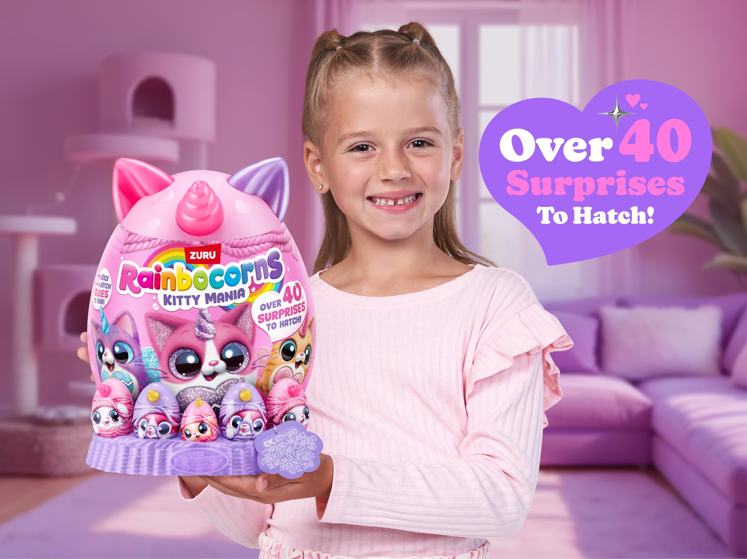 Rainbocorns Kitty Mania Purple Cat (Furrina) - Plush Hug-to-Hatch Toy with 40+ Surprises, Ages 3+ 14
