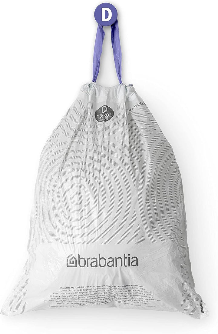 Brabantia PerfectFit 20L Thick Plastic Bin Liners with Tie Tape Draw - Extra Strong Trash Bags