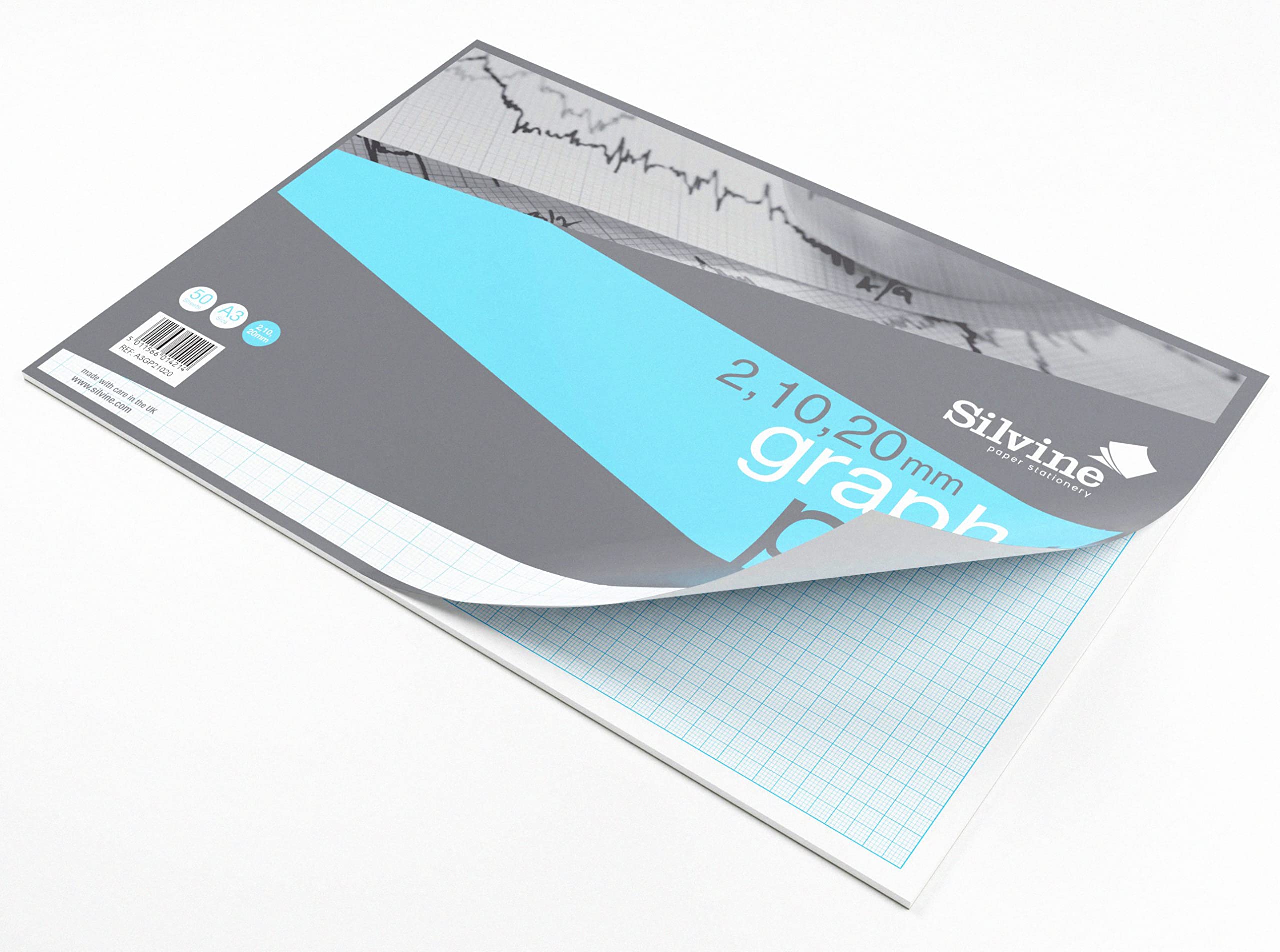 Silvine A3 Professional Graph Paper Pad - 2/10/20mm Blue Lines | 50 Sheets, 90gsm 2