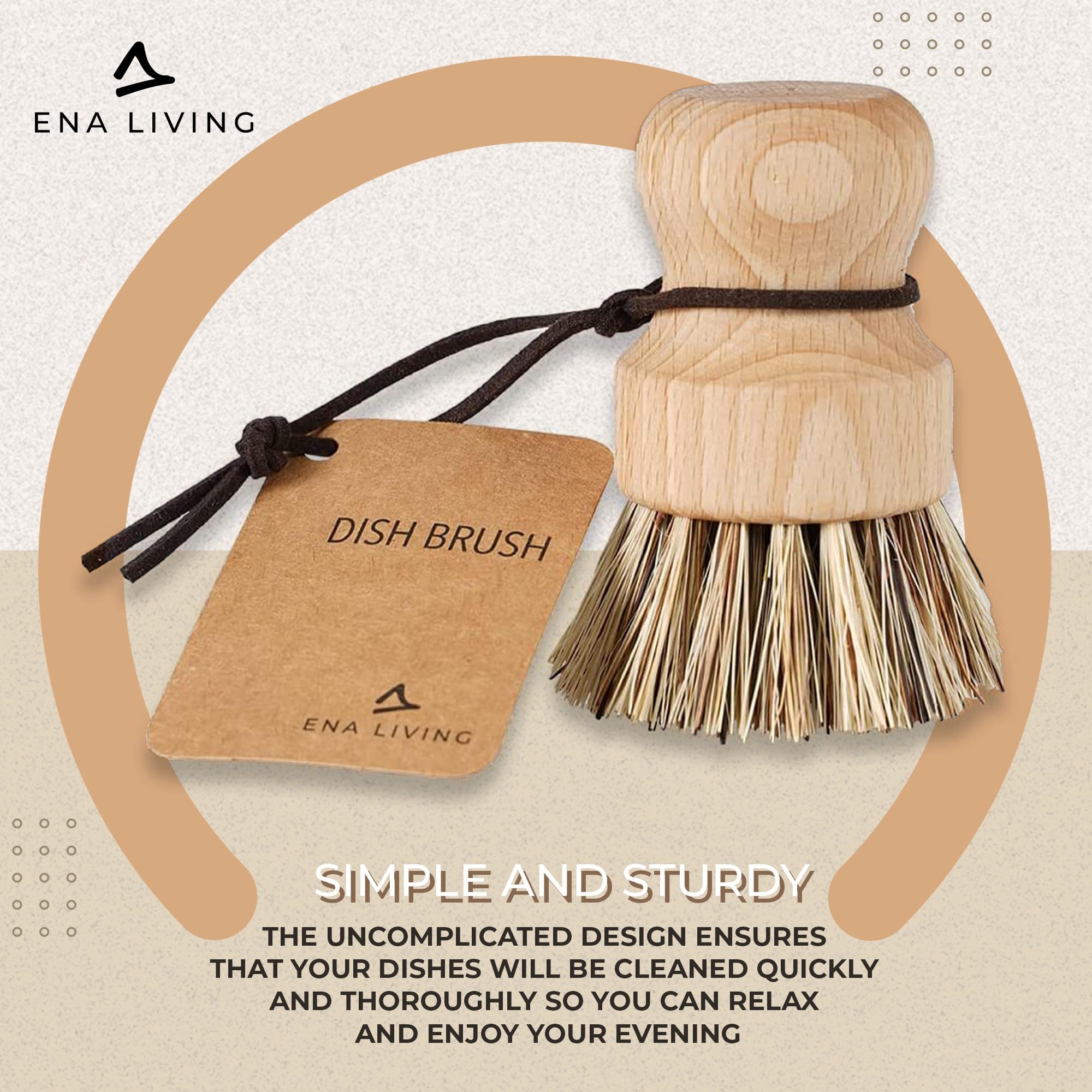 ENA Living - Wooden Pot Brush | FSC-Certified Beechwood with Coconut Fiber Bristles (9x6 cm) 5