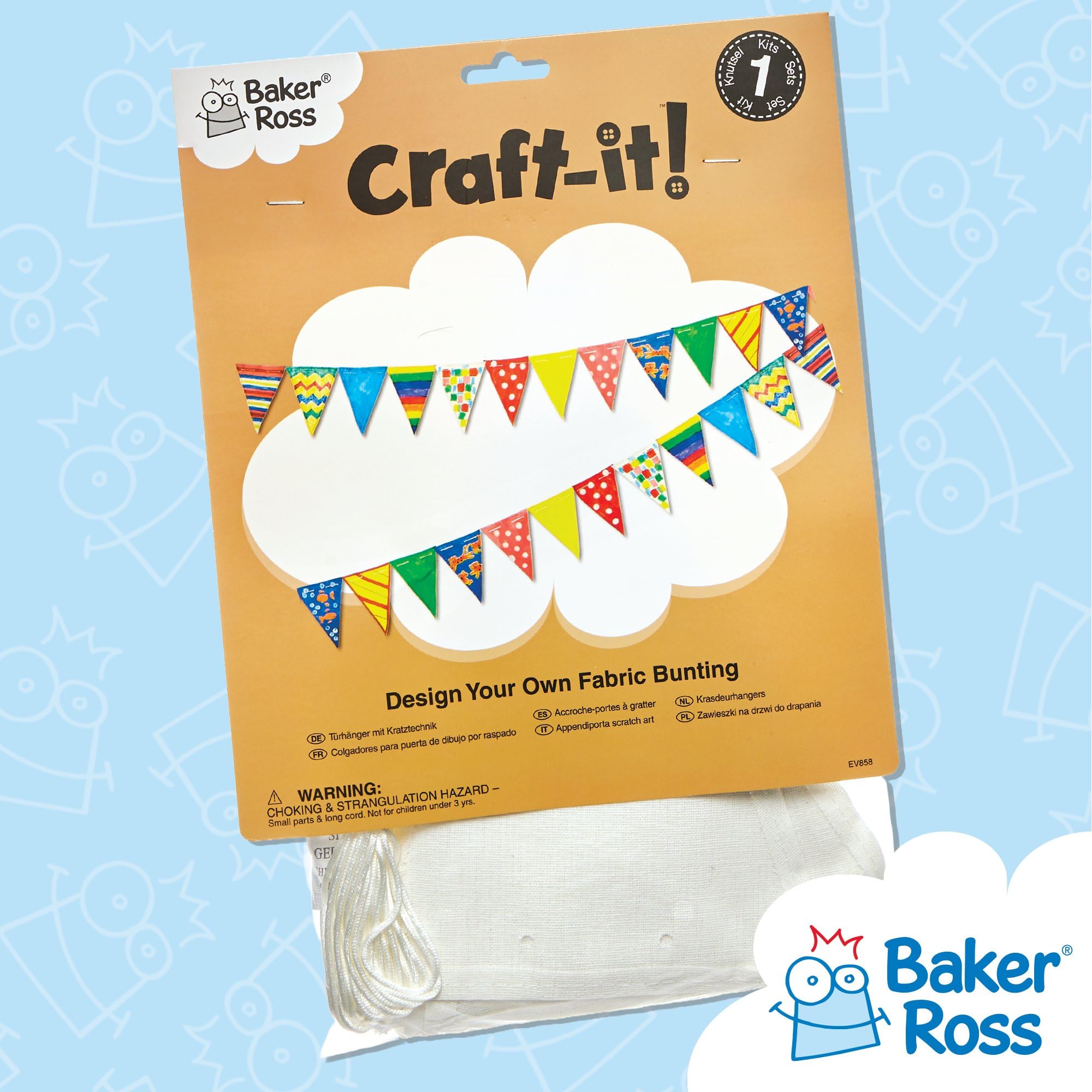 Baker Ross Design Your Own Fabric Bunting - 8m Cord, Pack of 15 Flags 5