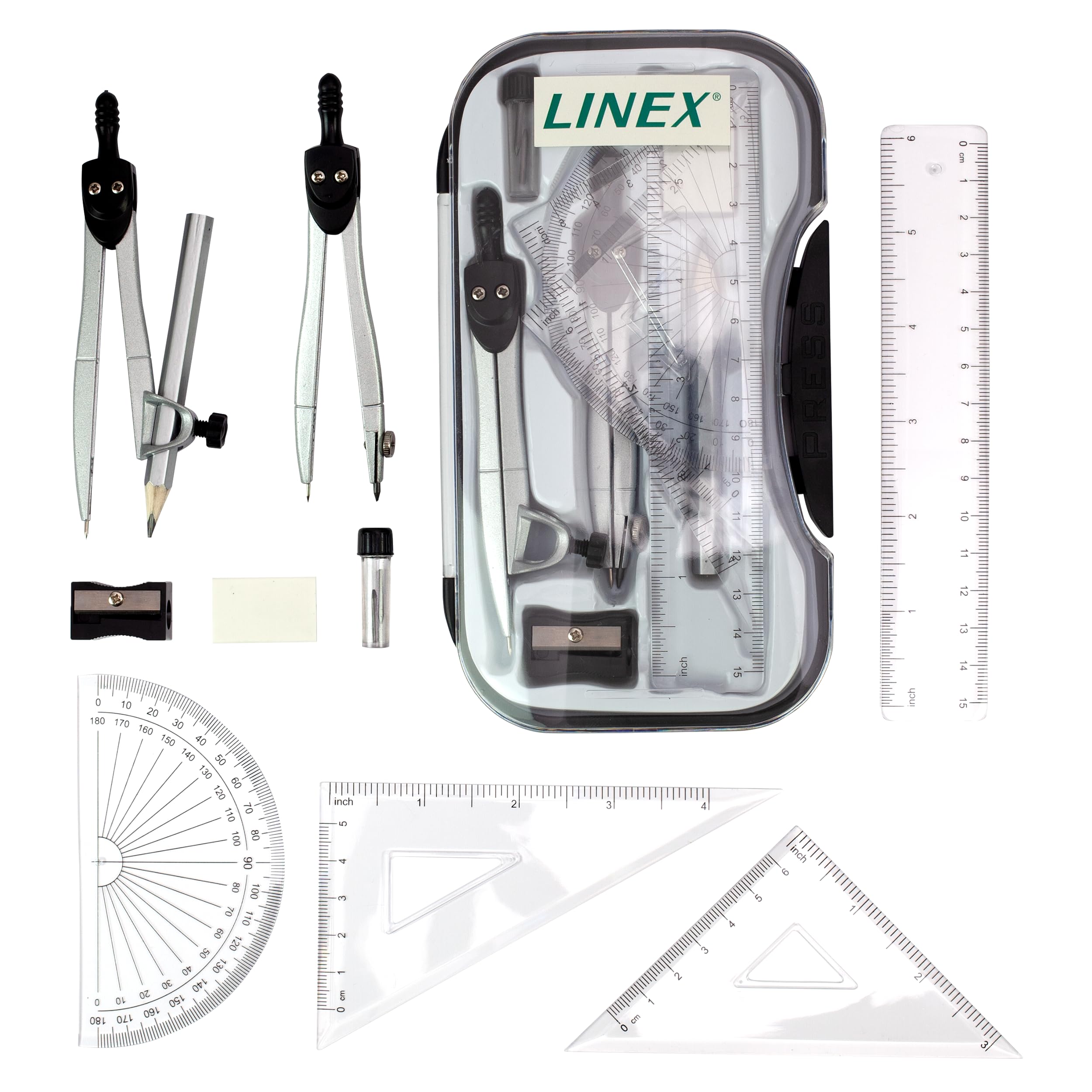 Linex 10-Piece Maths Geometry Set with Transparent Case | Exam Ready 1