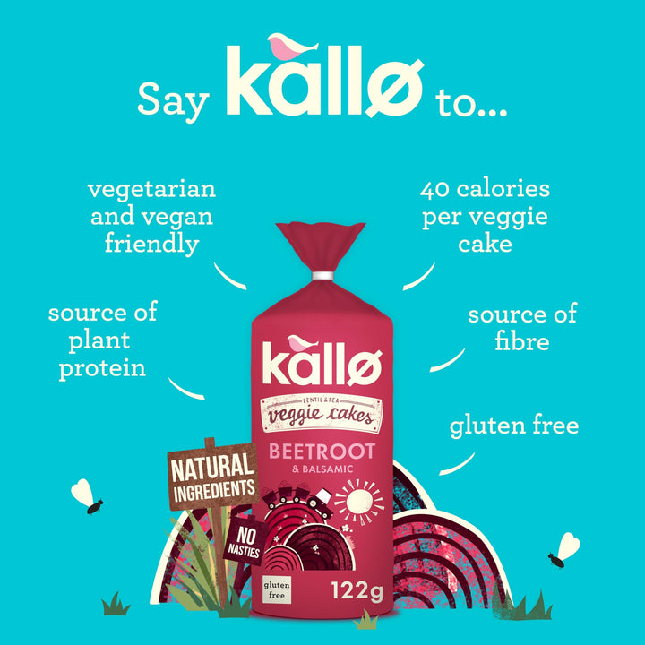 Kallo Beetroot & Balsamic Veggie Cakes, Lentil & Pea Puffed Crackers – 122g