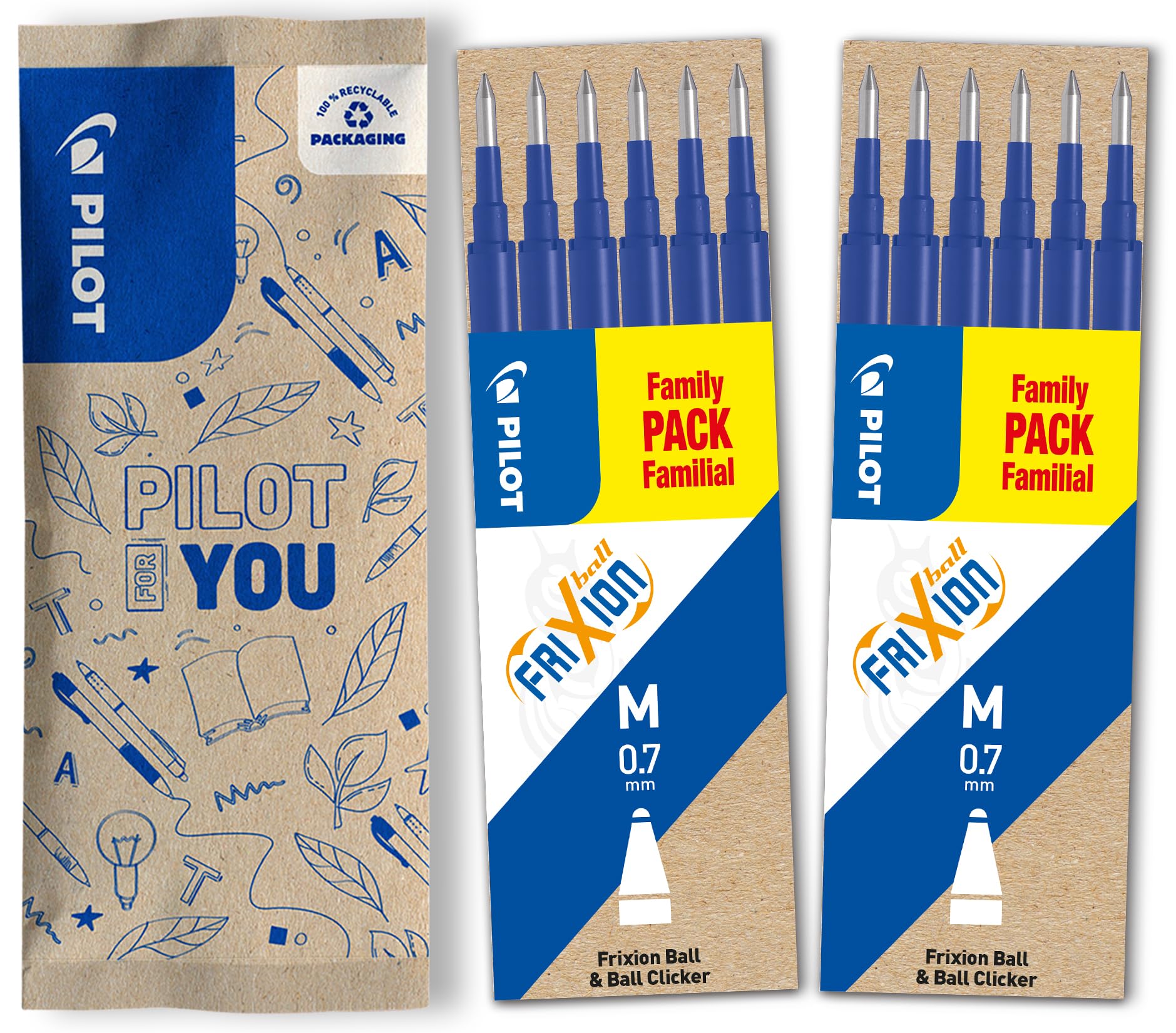 PILOT Frixion Erasable Rollerball Pen Refills - 0.7mm Tip, 0.4mm Line, Blue Ink | 12 Count Set