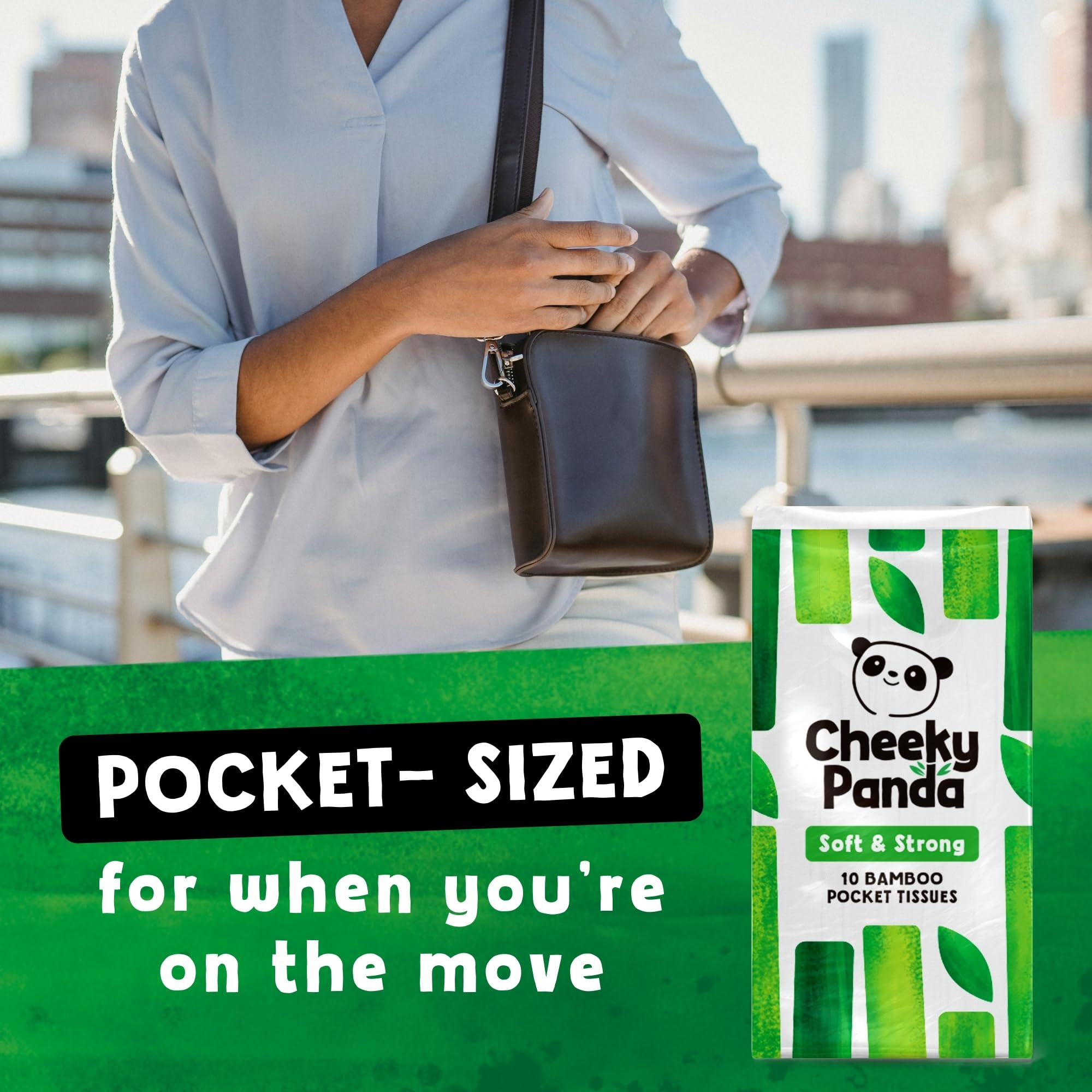 The Cheeky Panda Bamboo Pocket Tissues - Bulk Box of 96 Packs (10 Tissues Each) | Hypoallergenic