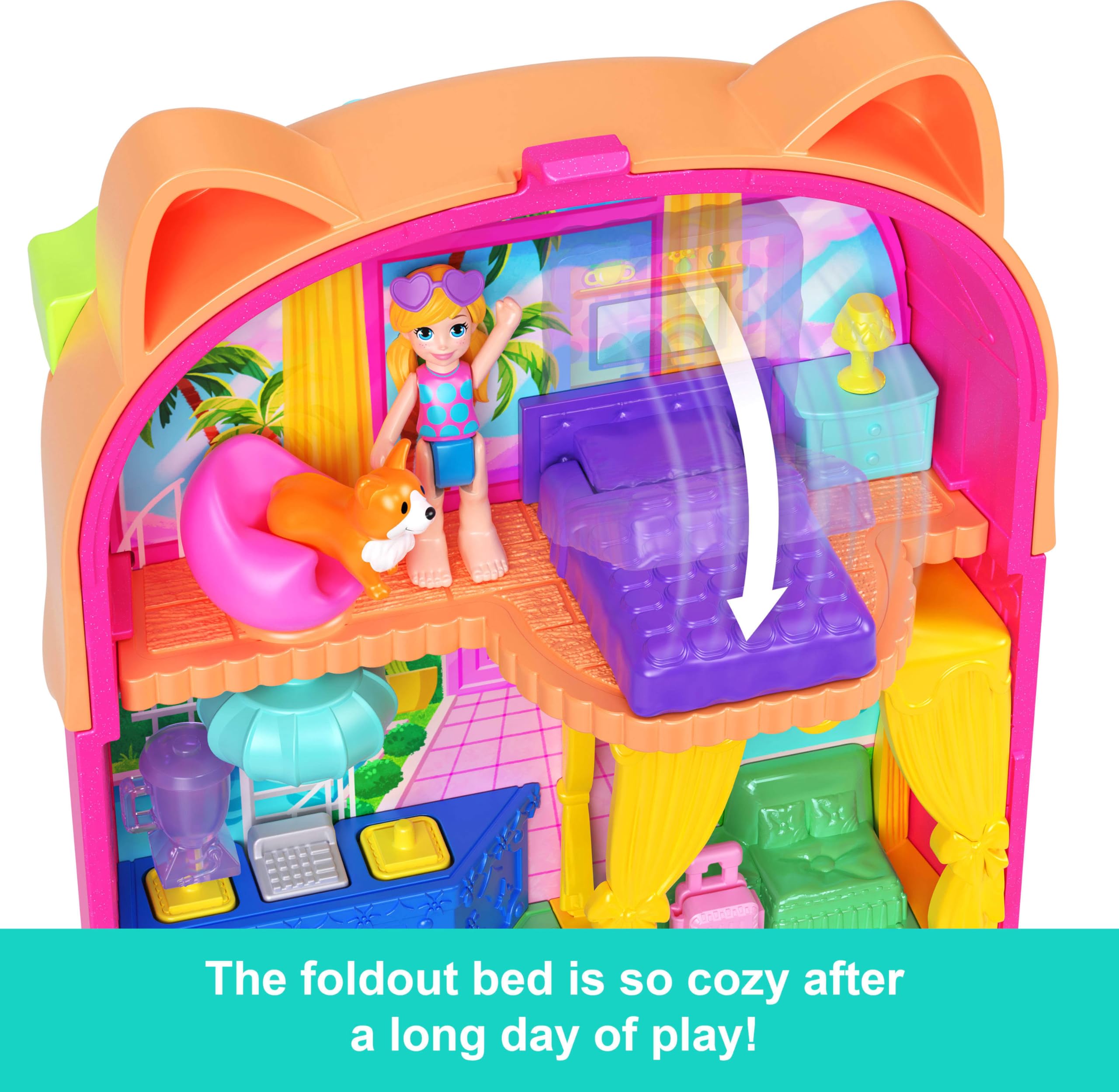 Polly Pocket Kitty Popsicle Resort Compact Playset | Micro Doll, Puppy, 11 Accessories | Ages 4+ 5
