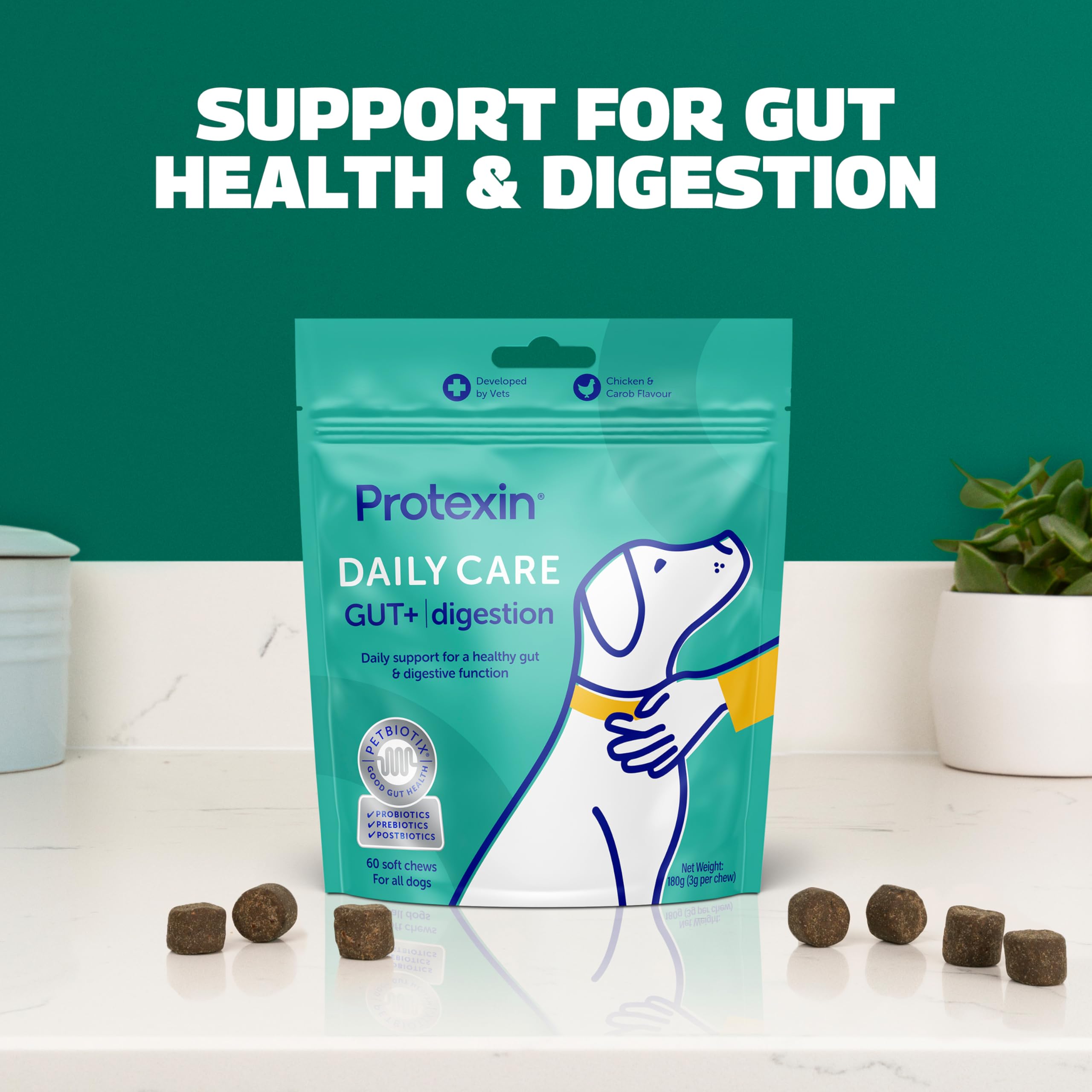 Protexin Daily Chews - High-Fibre Digestive Supplement for Dogs | Probiotics & Prebiotics 2