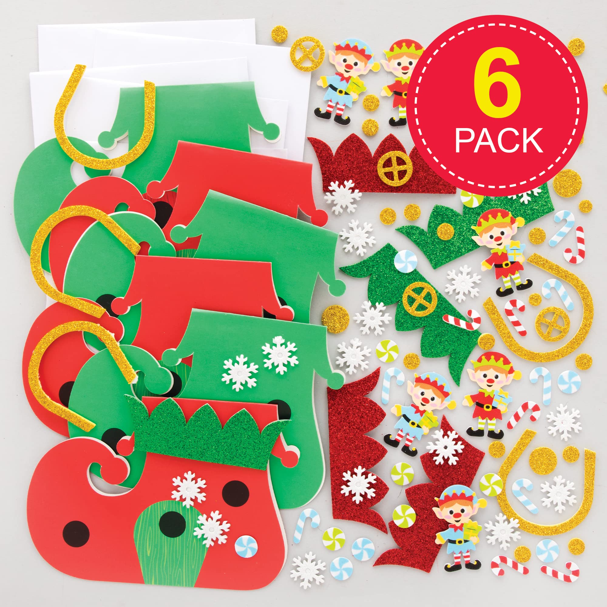 Baker Ross FE968 Christmas Elf Boot Card Kits - Pack of 6 Craft Kits for Kids 4