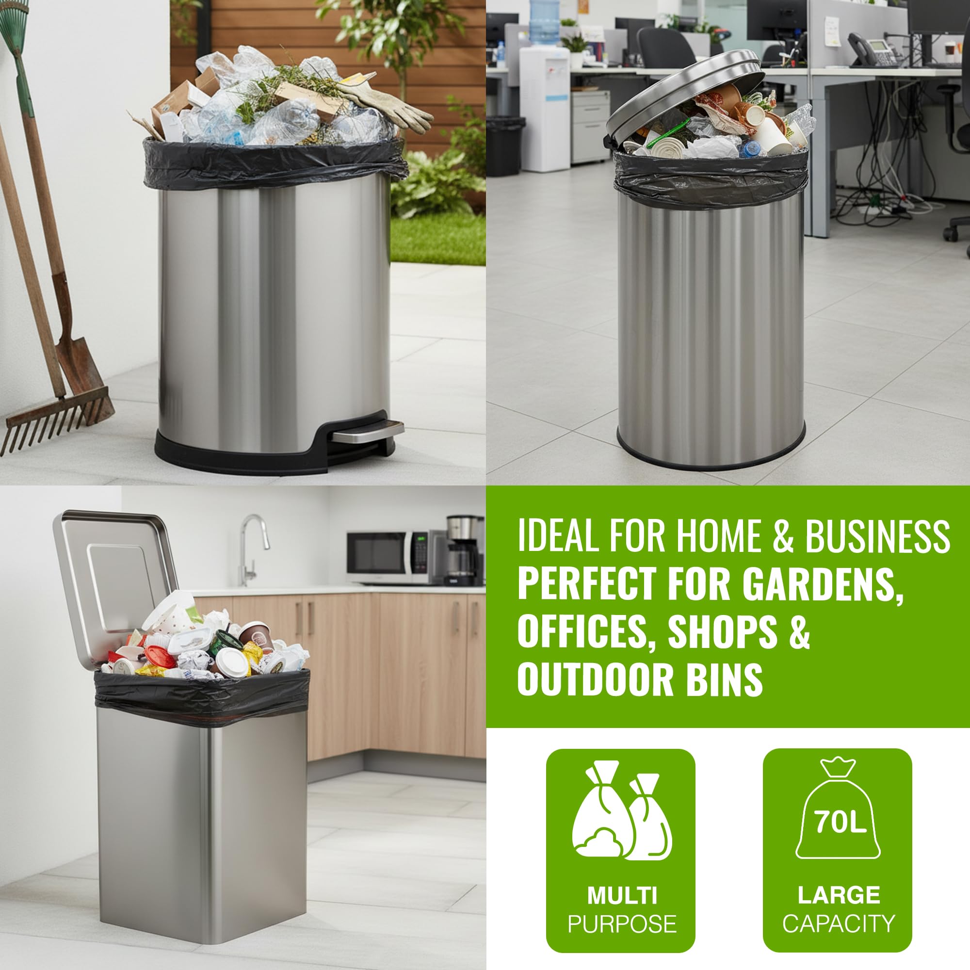 EcoBag Refuse Sacks - 70L Everyday (30µm) Heavy Duty Recyclable Bin Liners, 50 Count 8