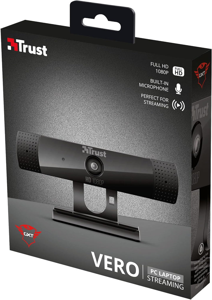 Trust Gaming GXT 1160 Vero Full HD Webcam - 1920x1080 Resolution, 30 FPS, Built-in Microphone, 8MP, Black