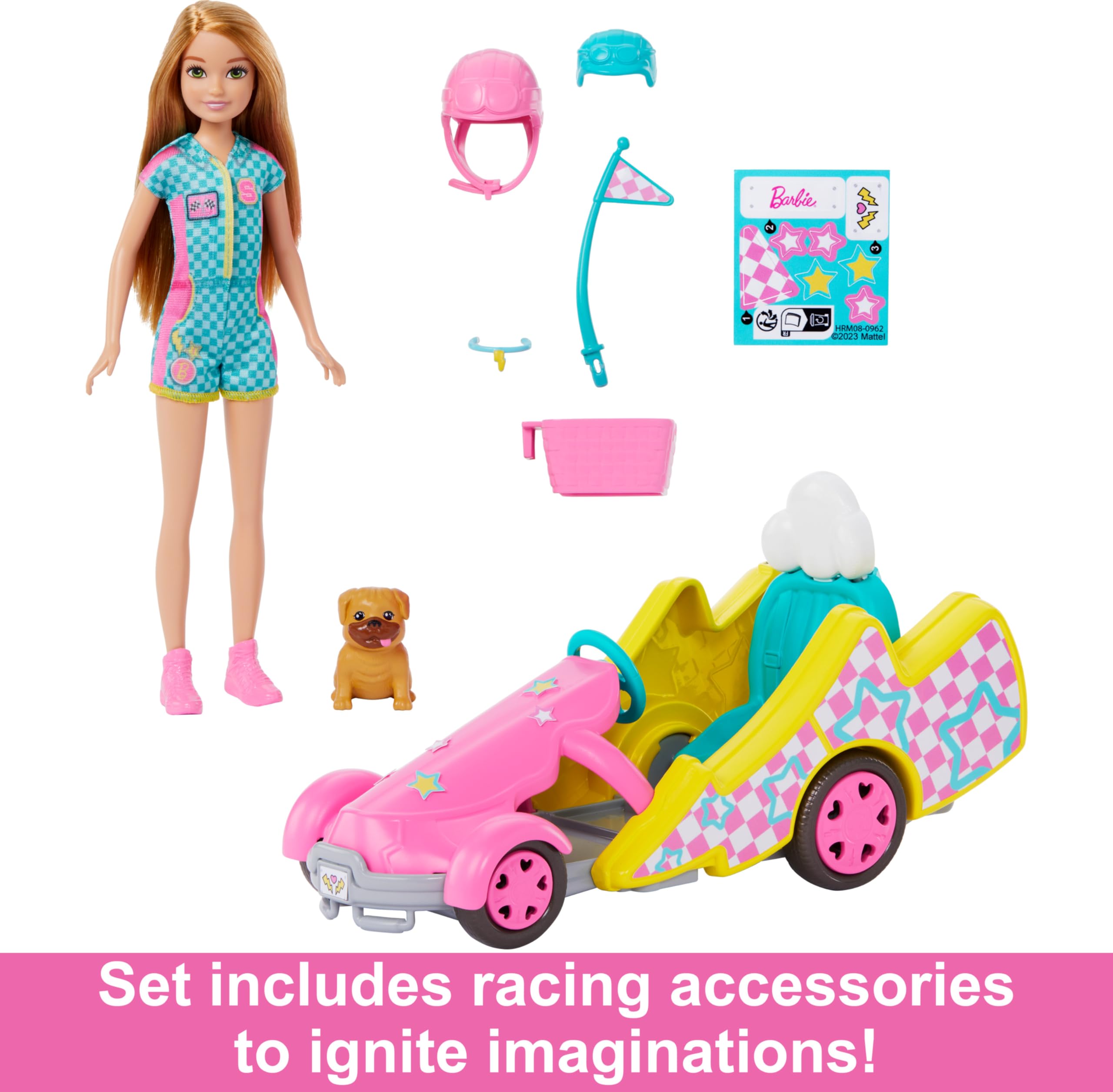 Barbie Stacie Doll with Go-Kart Car, Dog, Accessories & Sticker Sheet - Doll Playset for Kids 3+ 4