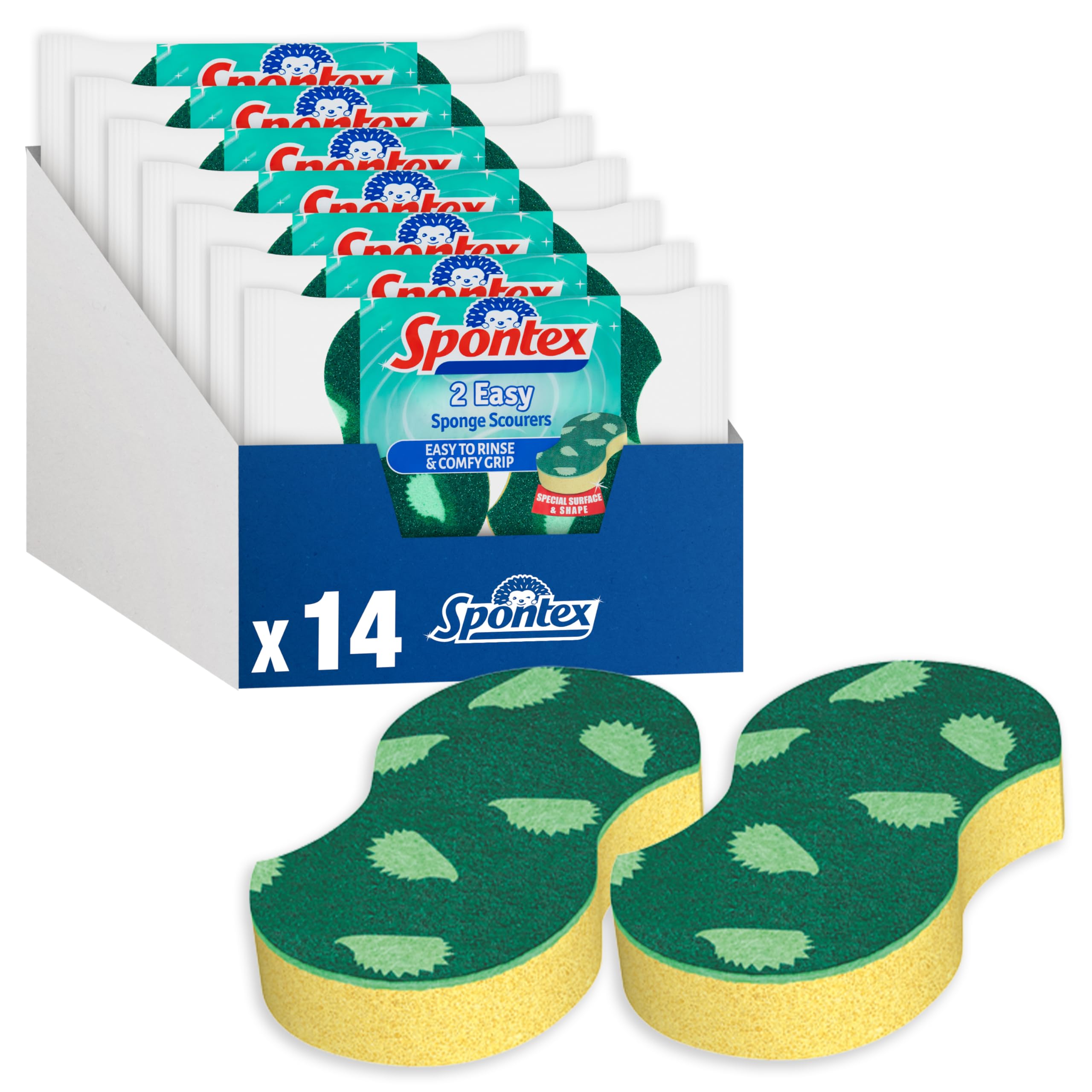 Spontex Easy Sponge Scourers - Hygienic Rinse Surface, Lemon Scent | 14 Count Pack 1