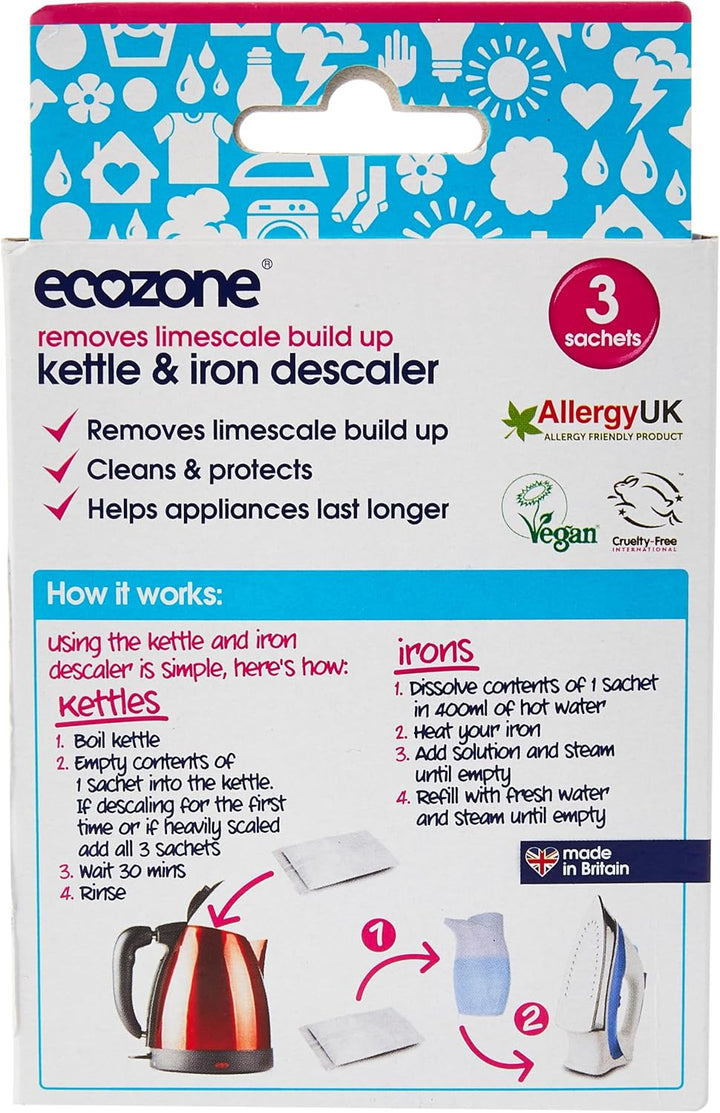 Ecozone Kettle & Iron Descaler - 3-Sachet Pack for Limescale Removal