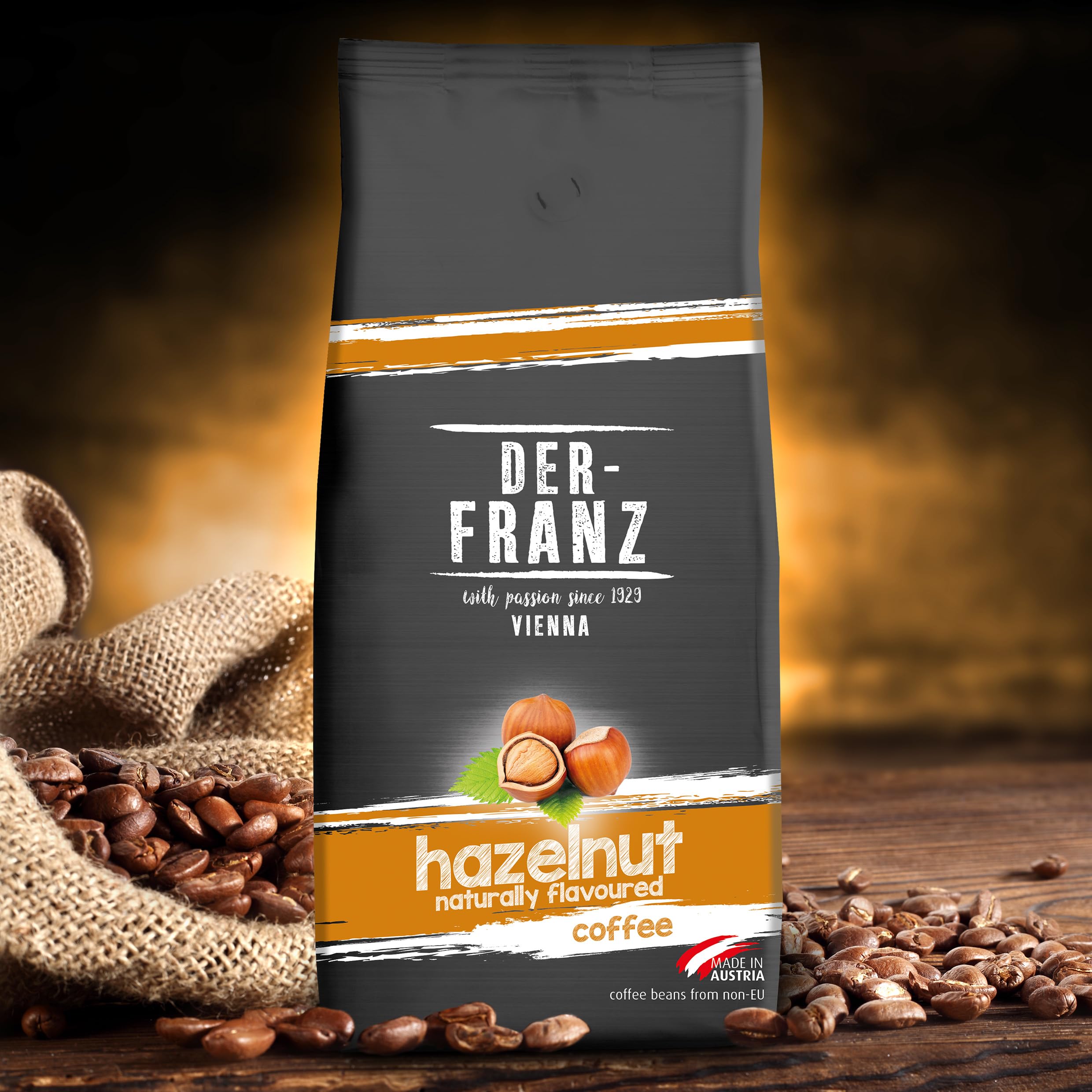 Der-Franz Hazelnut Flavoured Roasted Whole Coffee Beans - 1 kg | Intensity 3/5 | UTZ Certified 3