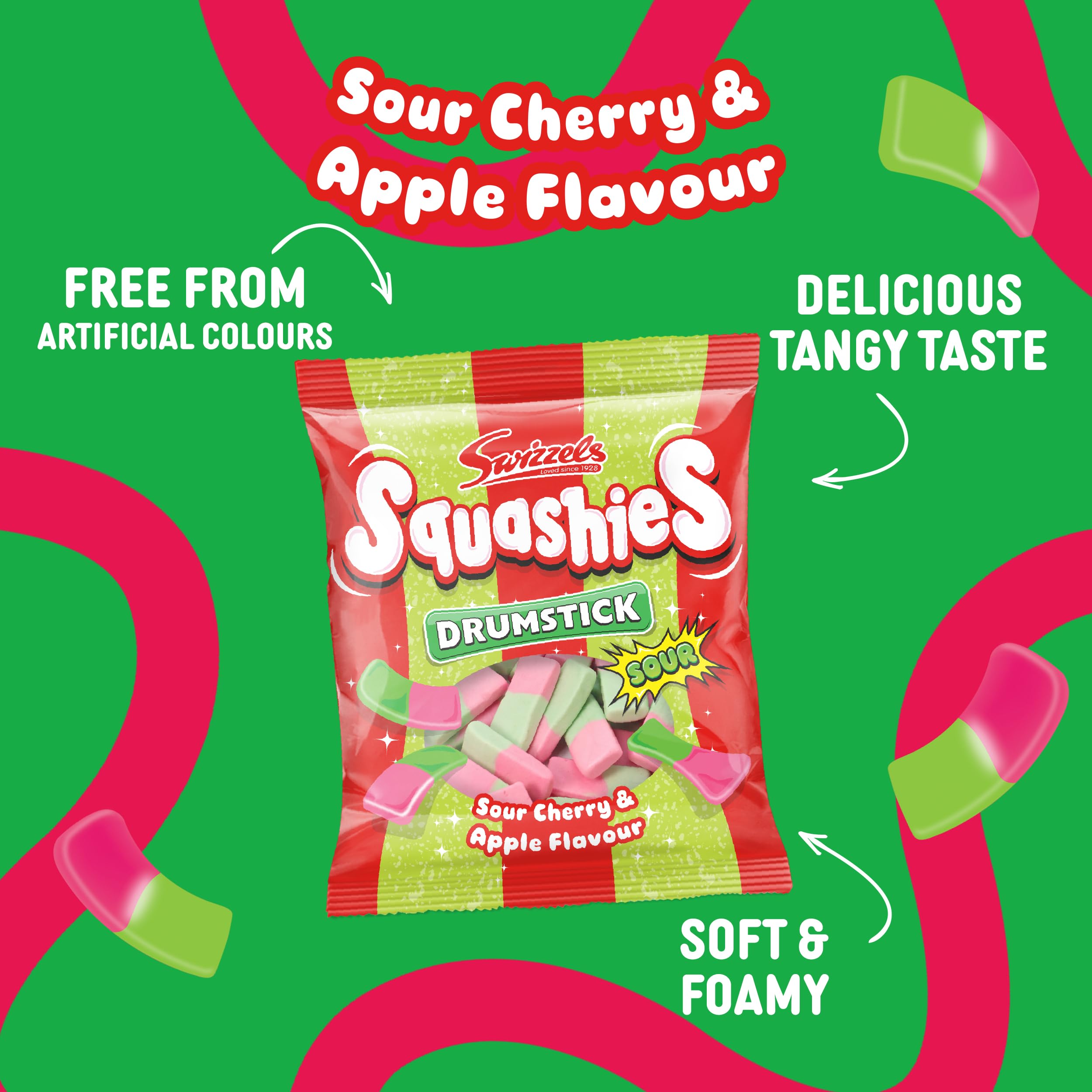 Swizzels Squashies Sweets - Sour Apple and Cherry Flavour Chewy Gummy Candy | 140g Bag 3