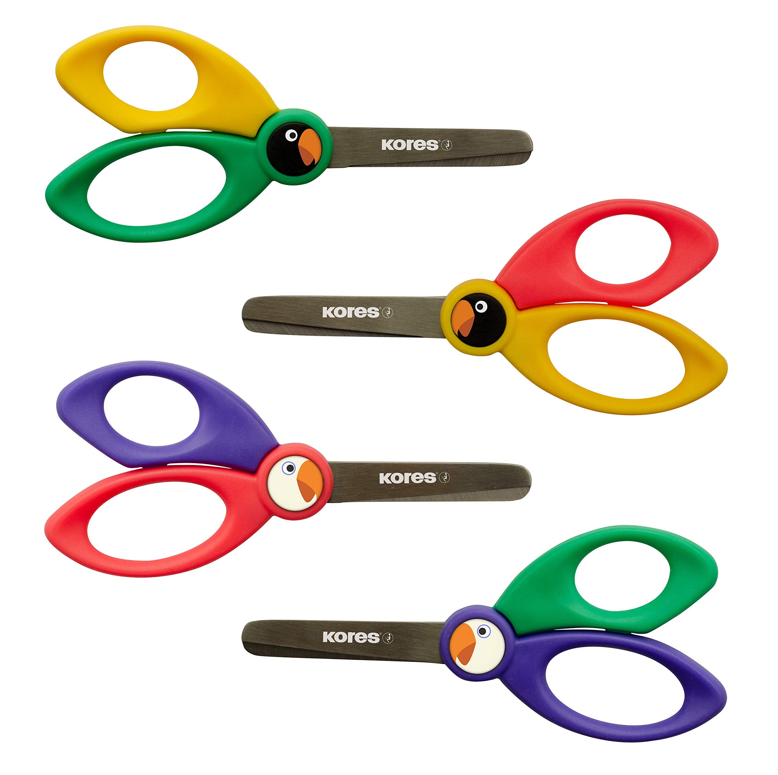Kores Birdy Children Safety Scissors - Blunt Tip, Stainless Steel Blades, Assorted Colors | 125mm