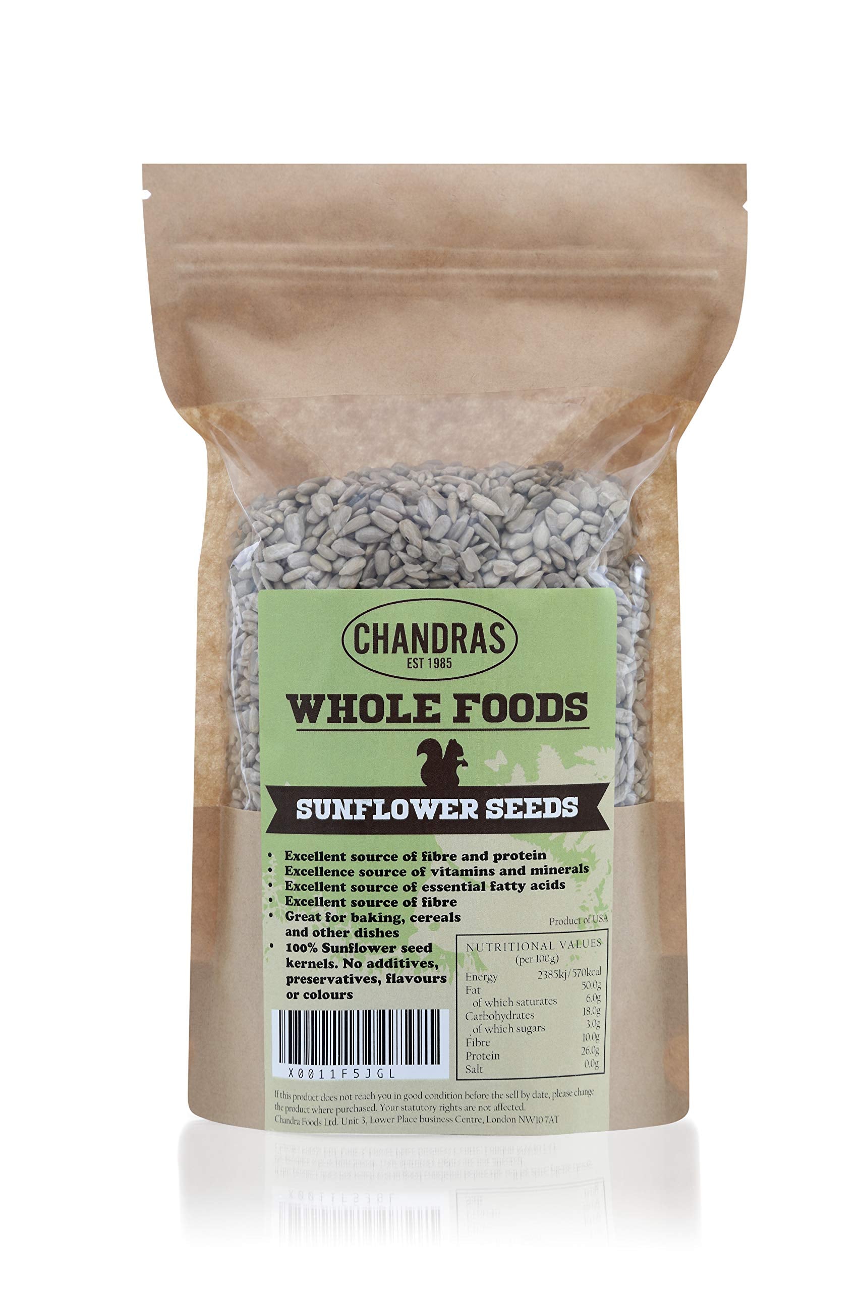 Chandra Whole Foods Sunflower Seeds - Raw, Whole, 500g 1