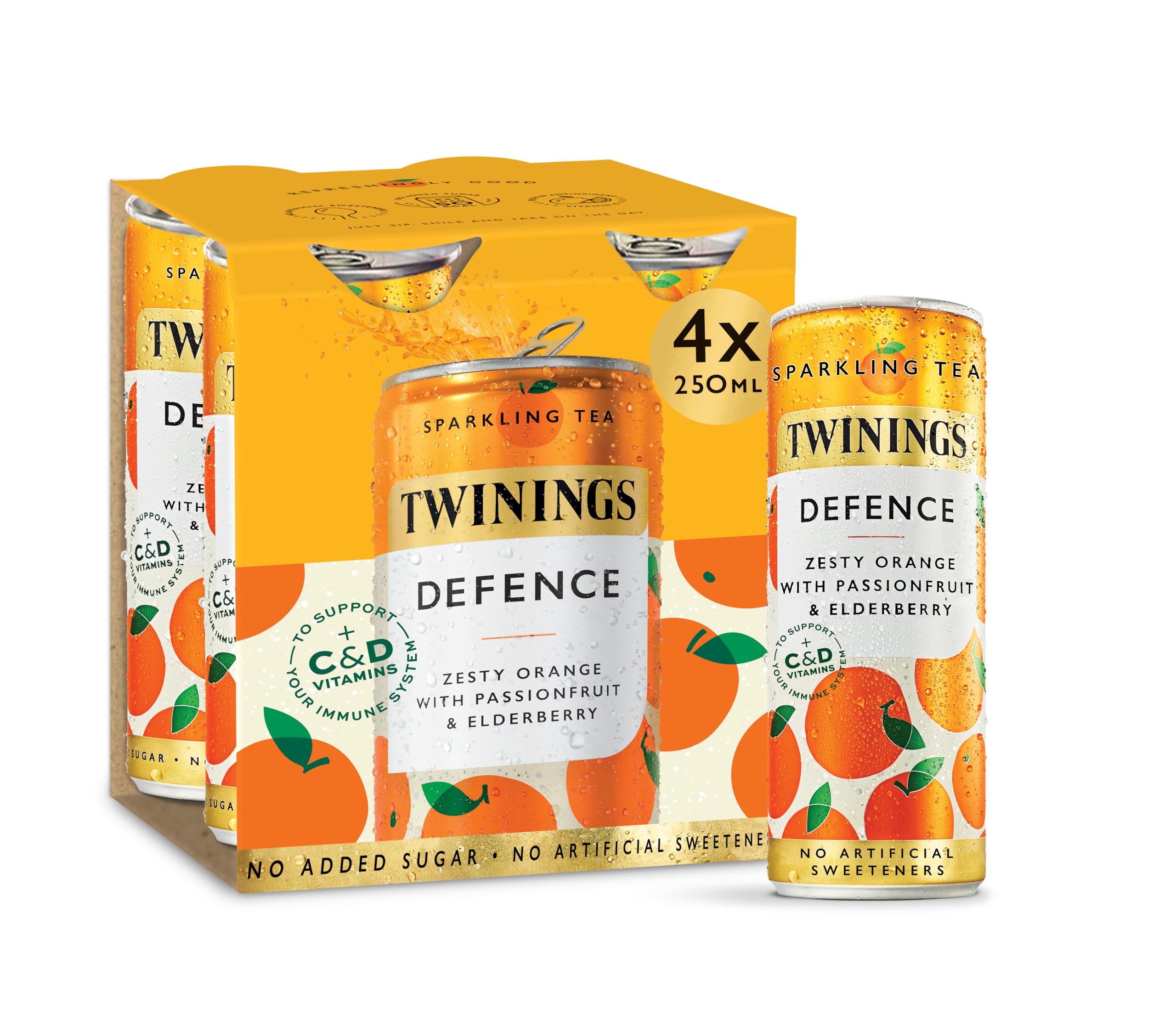 Twinings Defence Orange & Passionfruit Sparkling Tea - 4 x 250ml Cans | Low Calorie, No Added Sugar 1