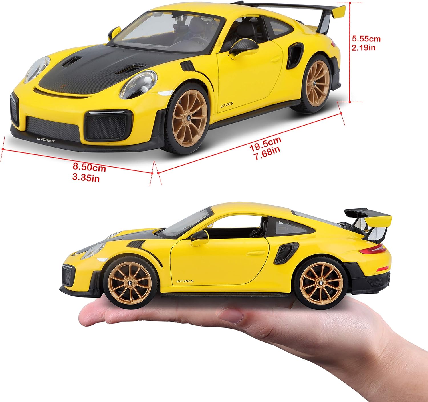 Maisto 1:24 Porsche 911 GT2 RS Diecast Model Car - Yellow and Black 9