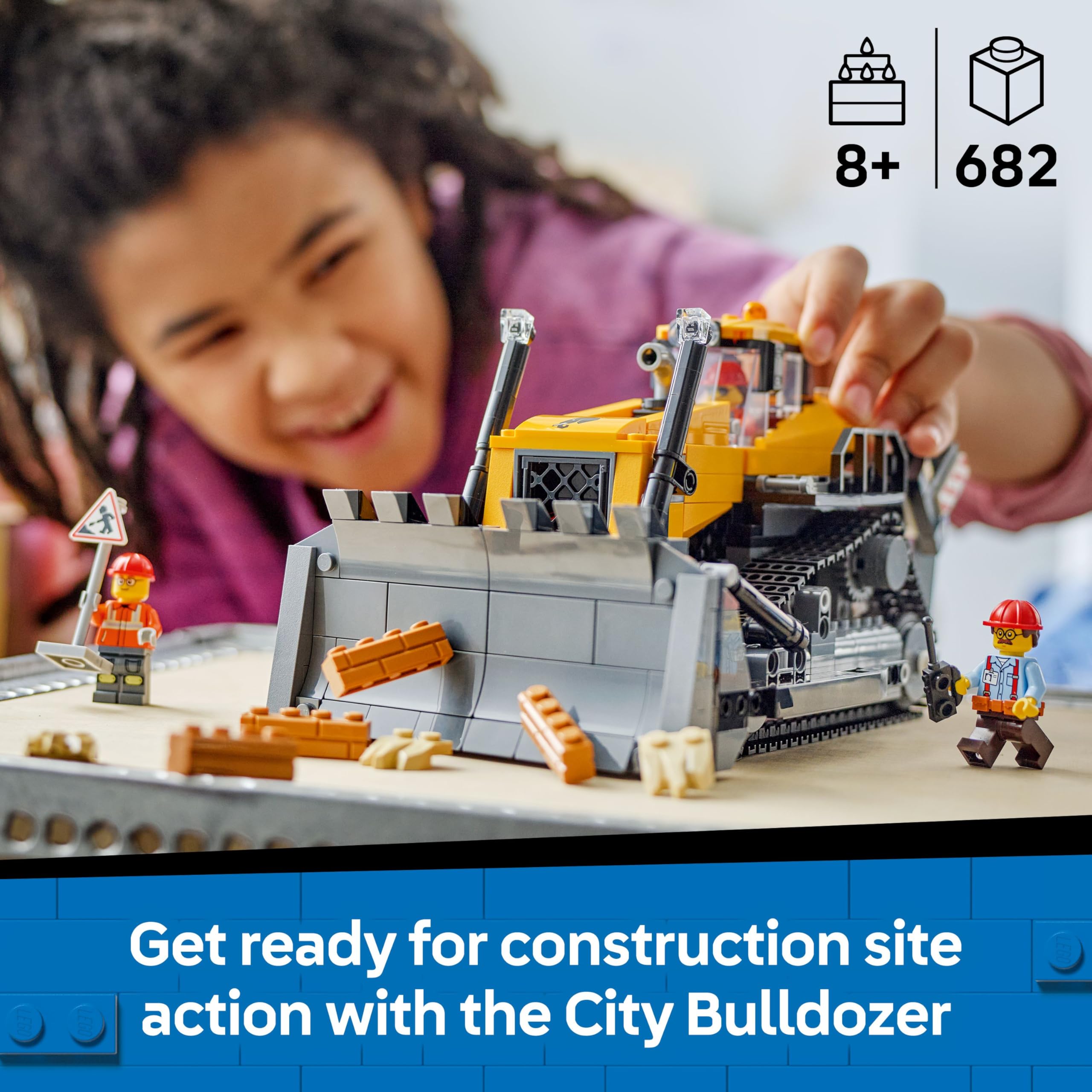 LEGO CITY Yellow Bulldozer 60466 Building Set | Ages 8+ | Includes 3 Minifigures