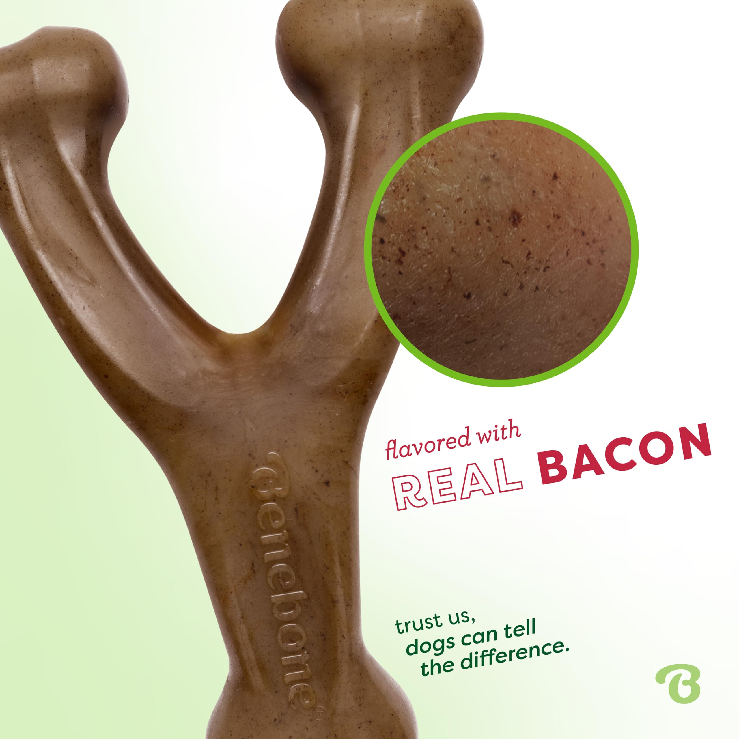 Benebone Wishbone Durable Dog Chew Toy - Real Bacon Flavor | Large Size | Heavy Duty