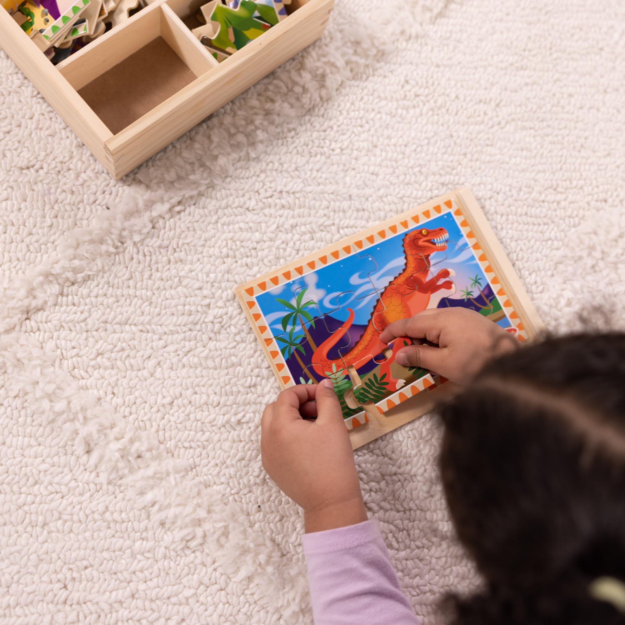 Melissa & Doug Dinosaur Jigsaw Puzzles in a Box | 4 Wooden Puzzles | Ages 3-6