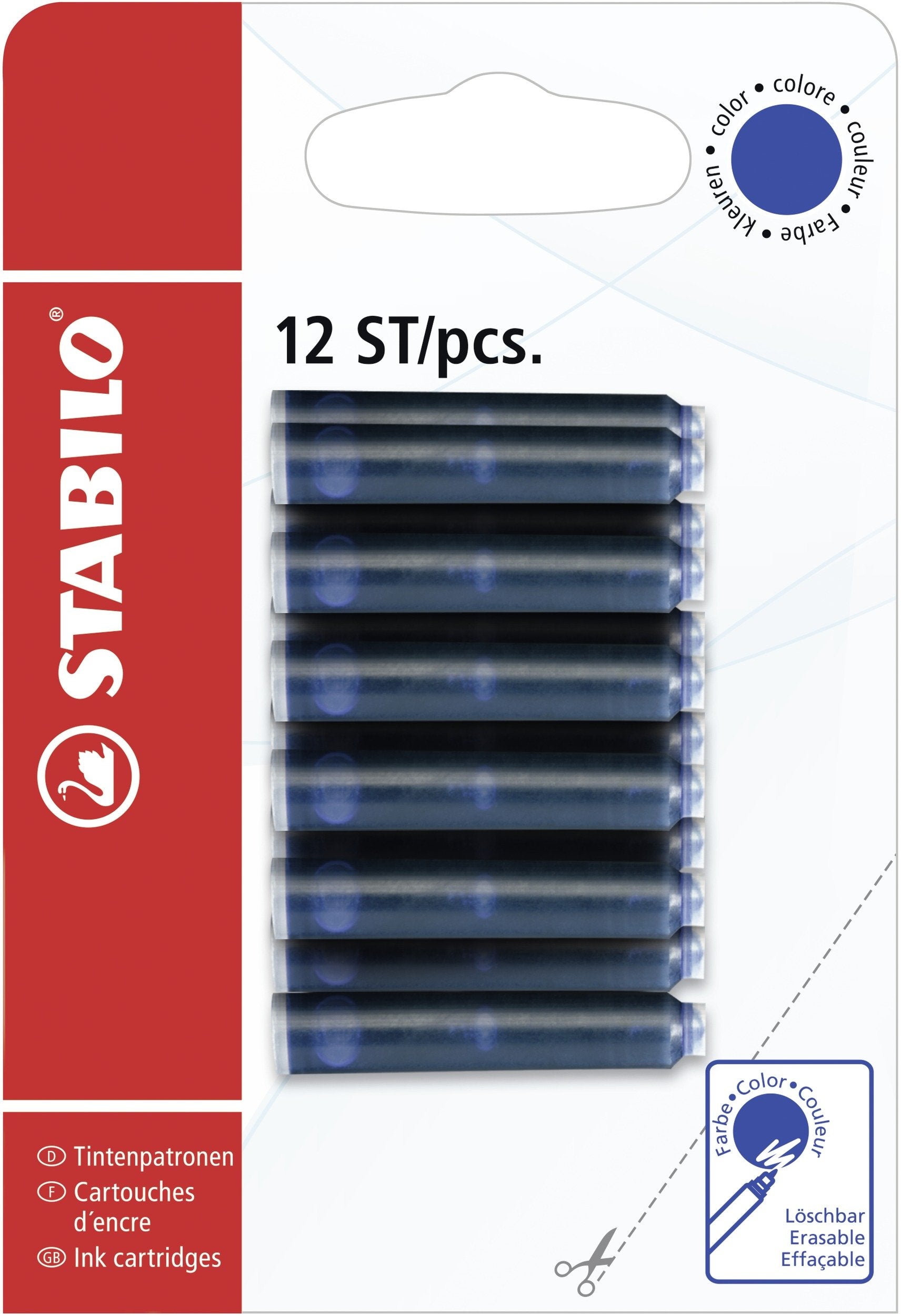 STABILO Pen Refills - 12 Count Blister Pack | Royal Blue Erasable Ink