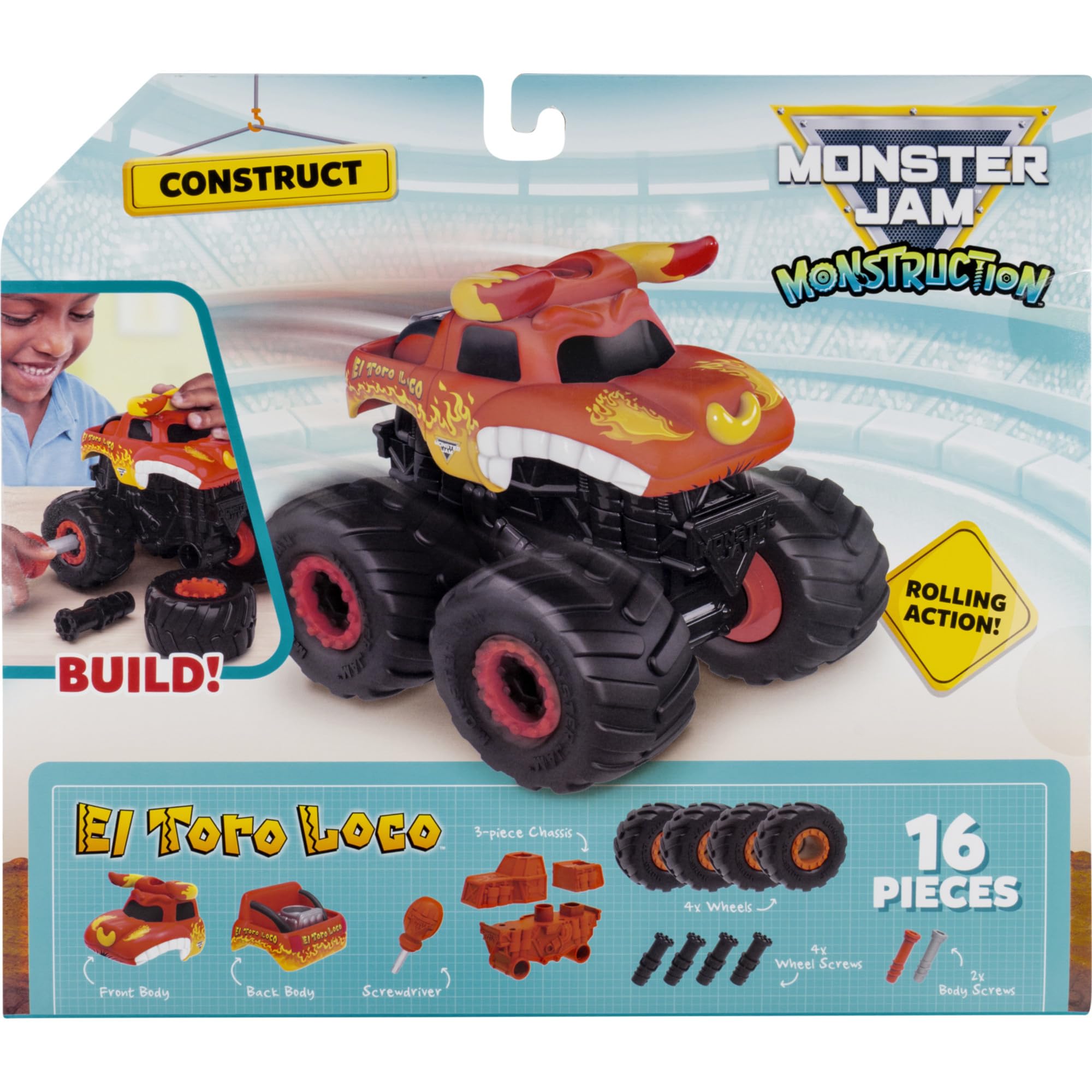 Jazwares Monster Jam El Toro Loco Monstruction Truck - 5-Inch Buildable Vehicle | 16 Pieces | Ages 3+ 7