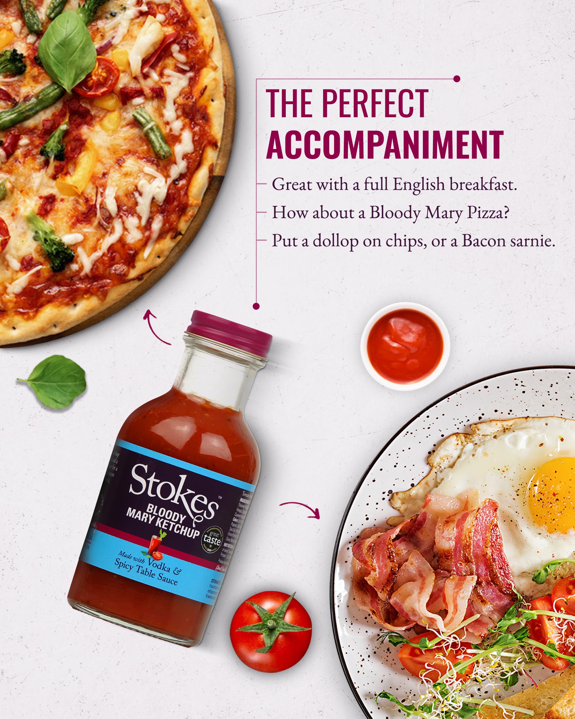 Stokes Bloody Mary Tomato Ketchup 3PK, Rich & Spicy Tomato Sauce with Vodka & Spicy Table Sauce 4