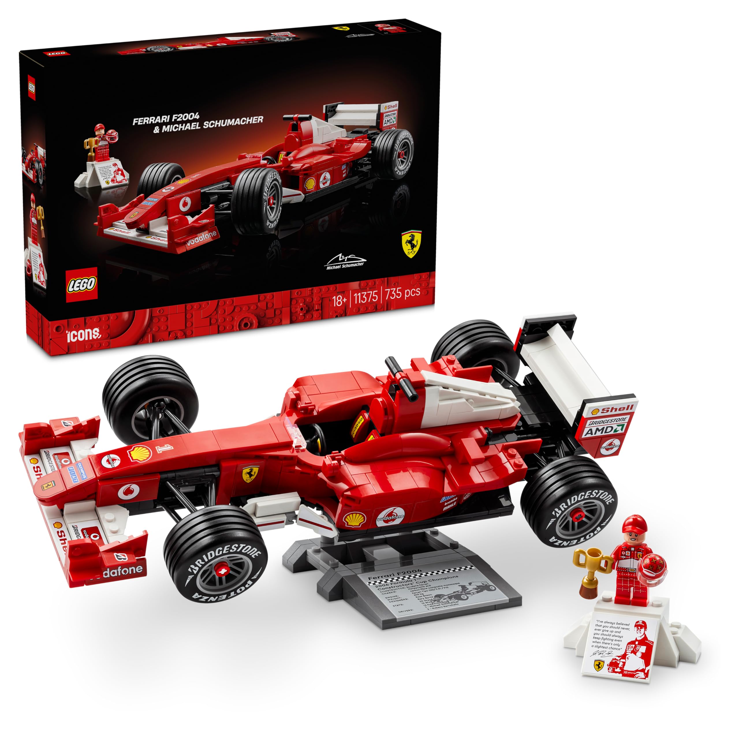 LEGO Icons Ferrari F2004 & Michael Schumacher F1 Car Model Kit for Adults 18+