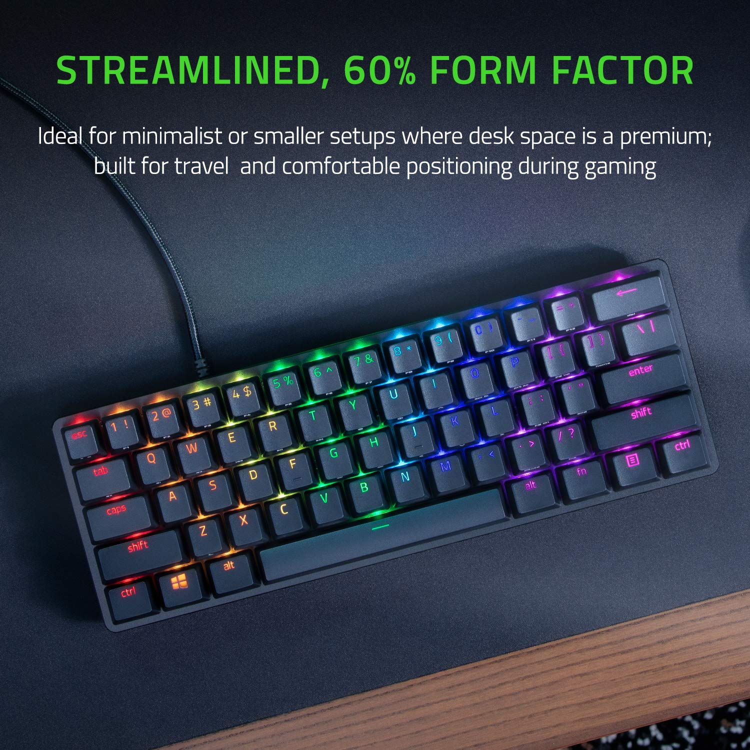 Razer Huntsman Mini - 60% Compact Gaming Keyboard with Purple Clicky Optical-Mechanical Switches, Doubleshot PBT Keycaps, Detachable USB-C Cable | UK Layout | Black 14