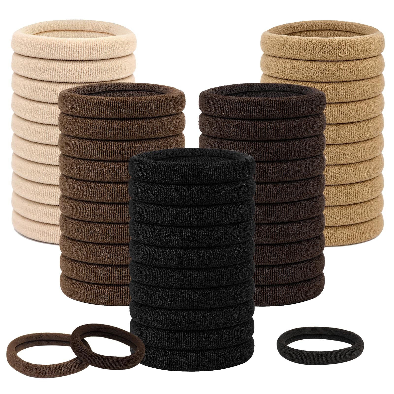 Admygo Elastic Hair Ties - 50 Pack Seamless Thick Hair Bands | High Elasticity Fabric